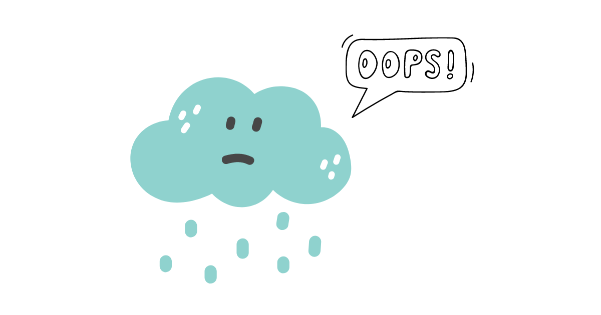404 error - sad rain cloud saying oops!