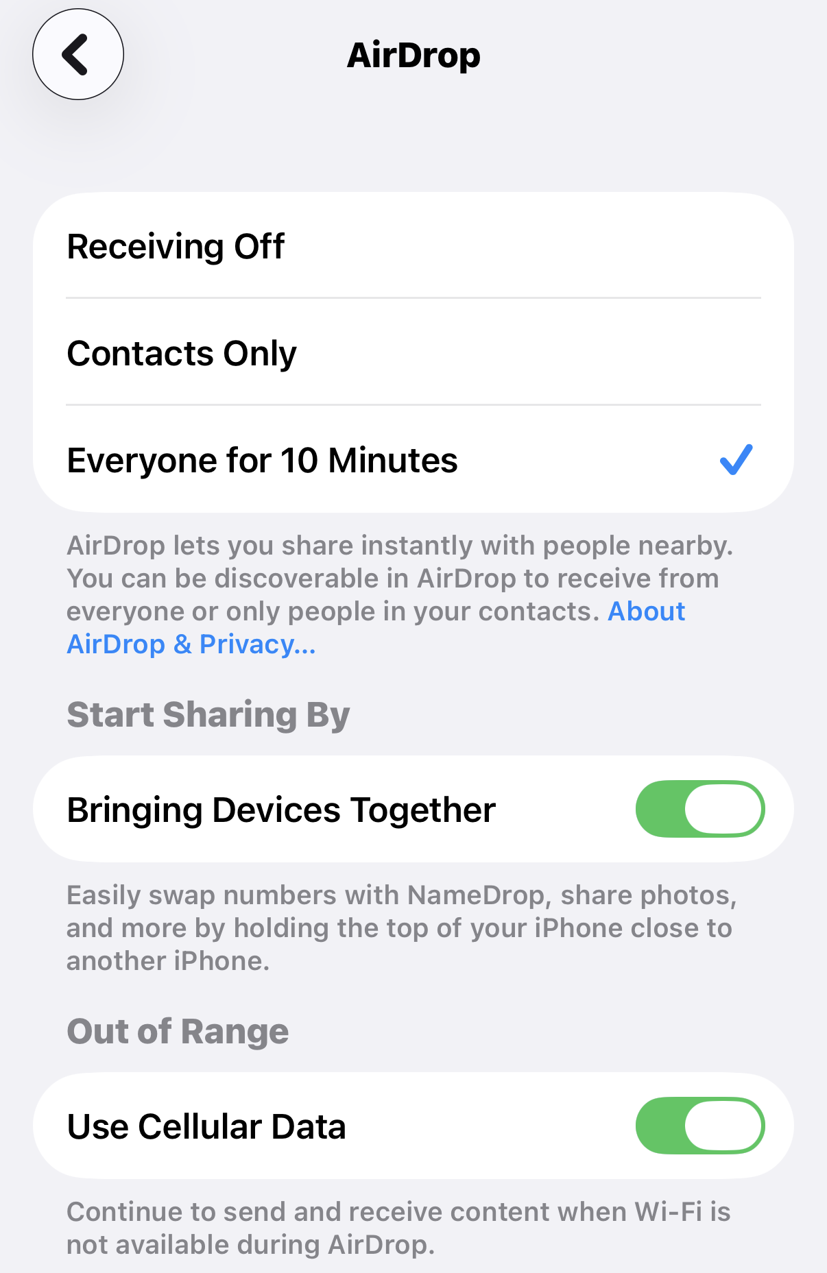 Screenshot AirDrop toggles on