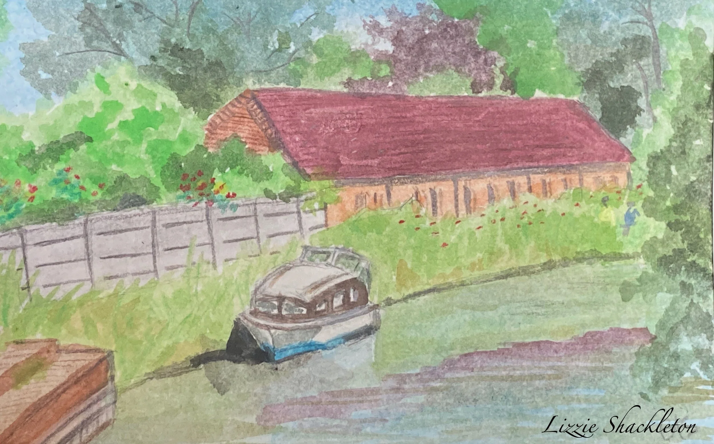 'Boat on the Kennet & Avon Canal' Watercolour 2023. Gifted as a card.