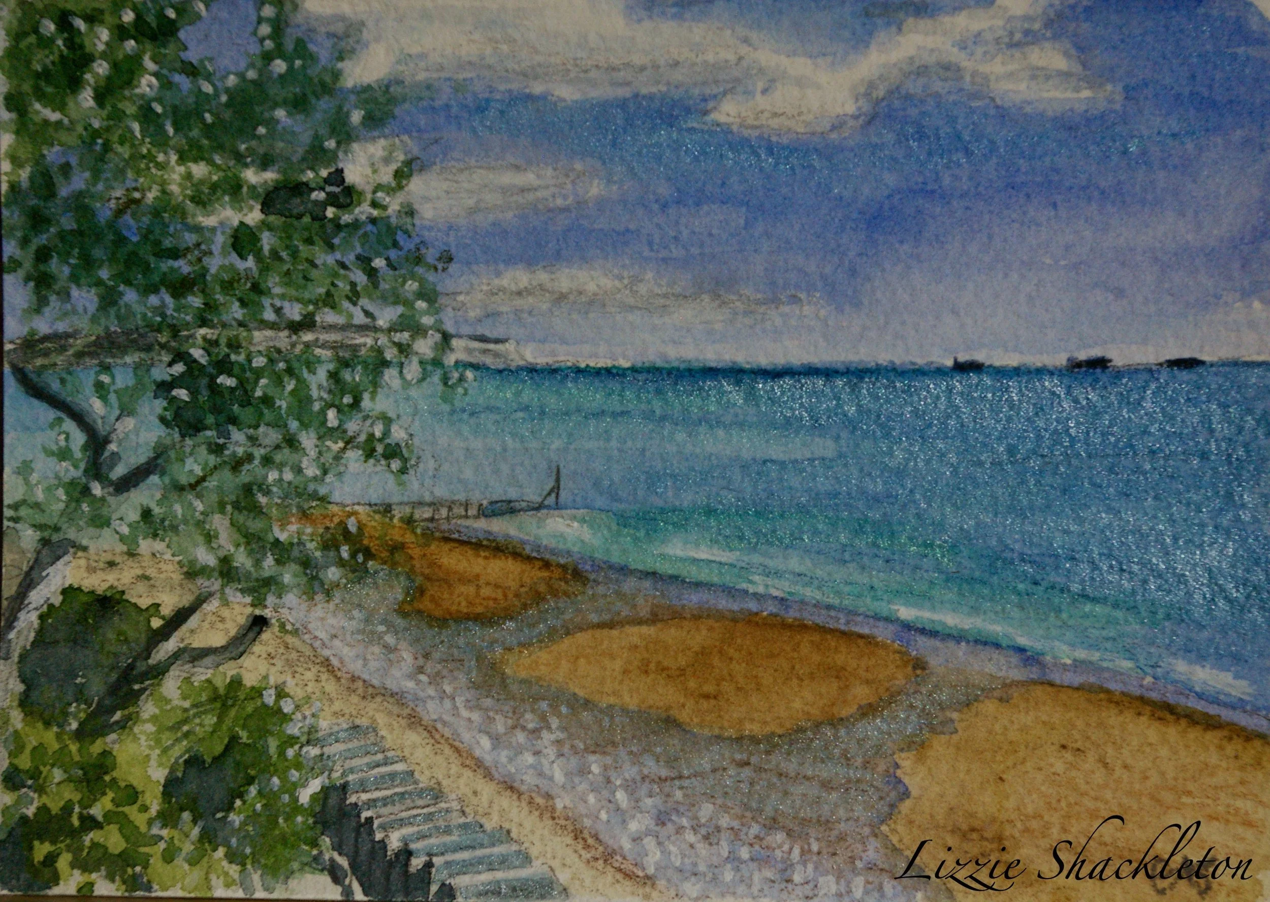 'A view from Shanklin Chine' Watercolour & pastel 2026. Gifted as a card.