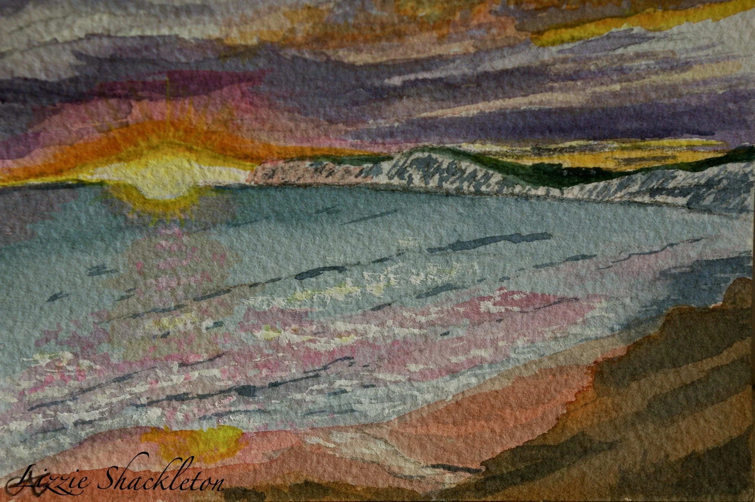 'Isle of Wight Sunset' Watercolour & pastel 2025. Gifted as a card.
