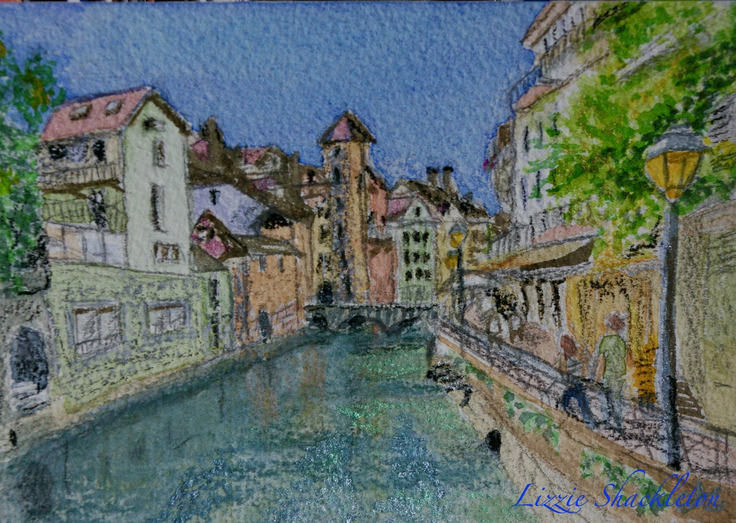 'Les Couleurs d'Annecy' watercolour & pastel 2026.  Gifted as a card.
