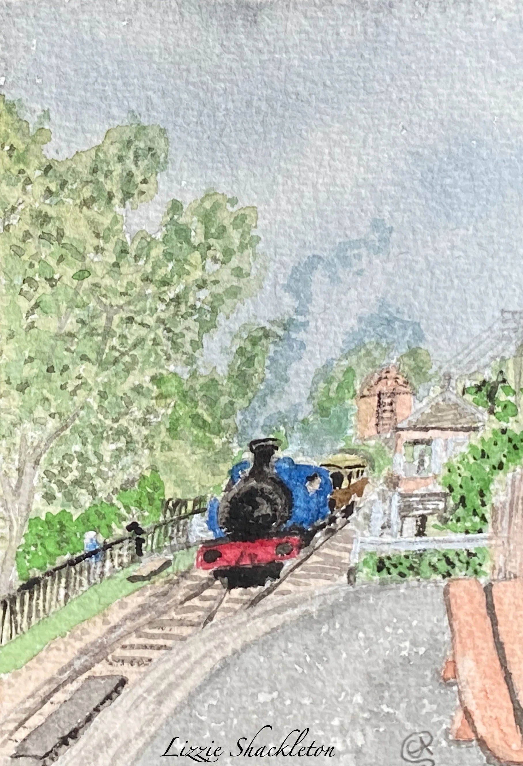 'Waiting for the Train' Watercolour & pastel 2024. Gifted as a card.