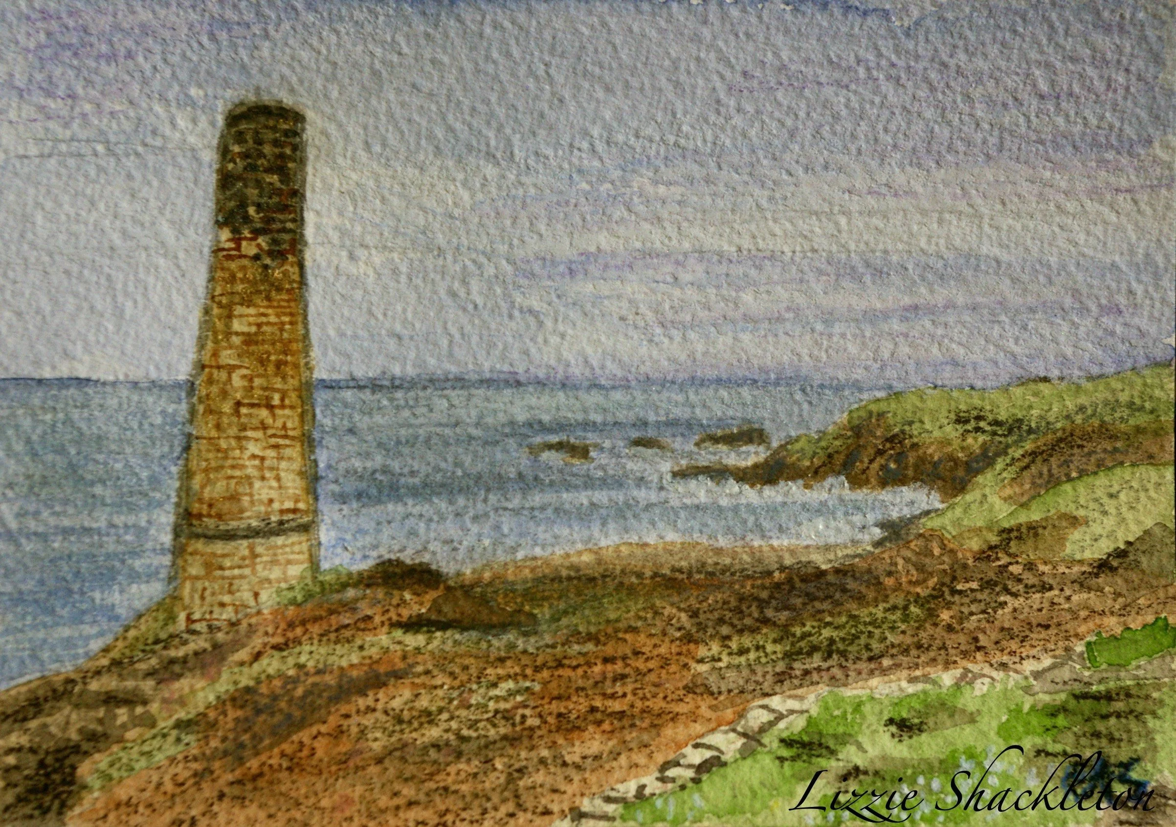 'Cornish Tin Mine' Watercolour & pastel 2026. Gifted as a card.