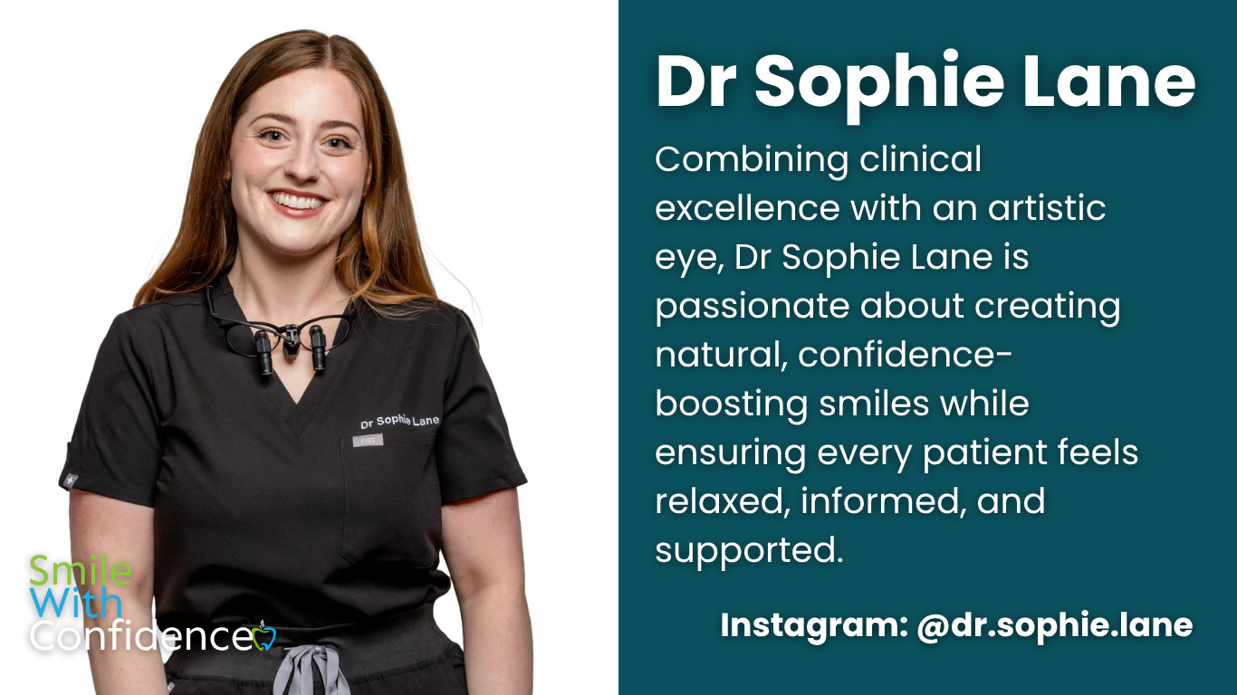 Dr Sophie Lane Bio Image Portrait of Dr Sophie Lane, a cosmetic and restorative dentist with advanced training in composite bonding, veneers, and aesthetic smile design.