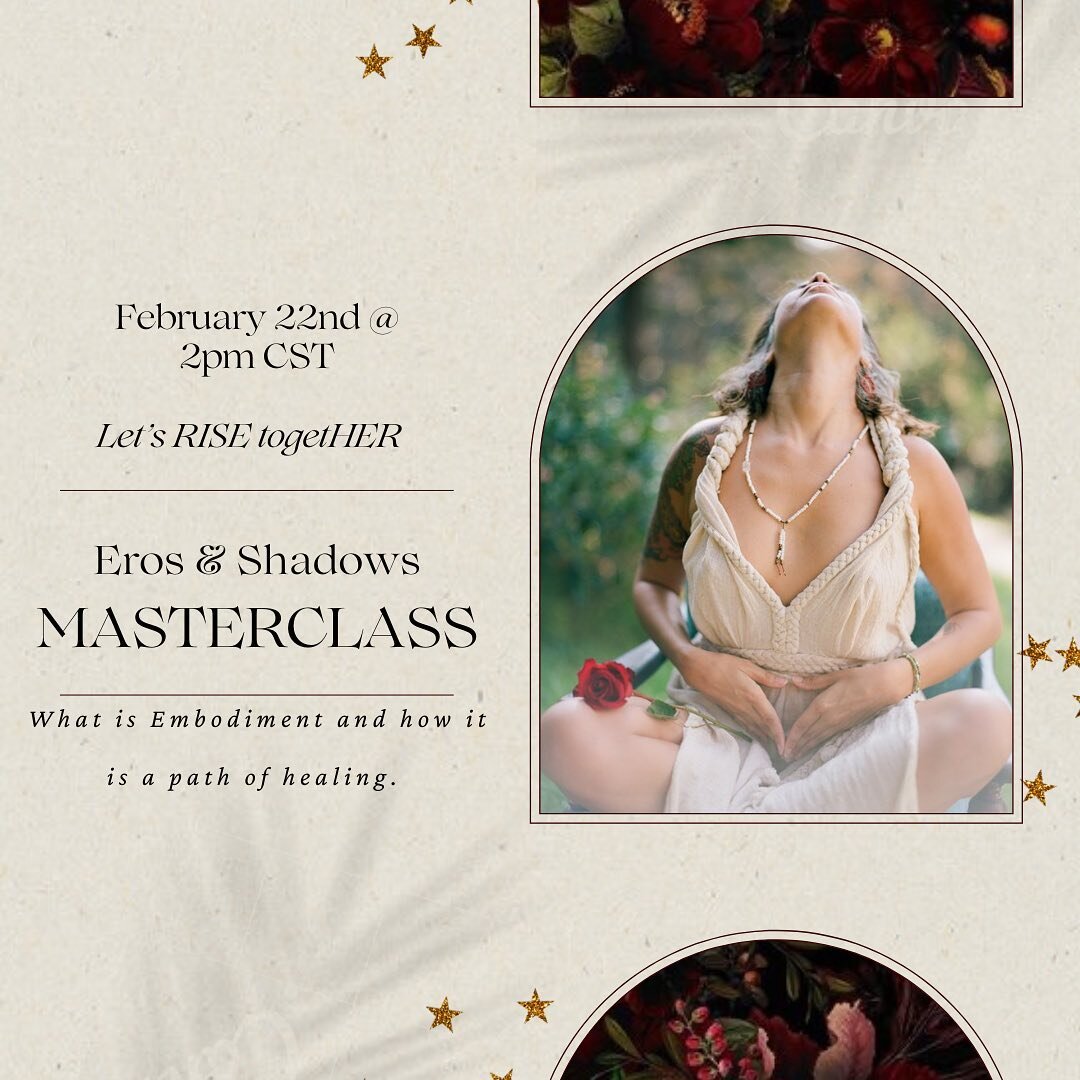LIVE Masterclass on Embodiment 🌹

This is my first LIVE online offering and I trust that I will see you there.

This class is directed towards women but all genders are welcomed. 

This class is for the woman that feels disconnected from her womb, h