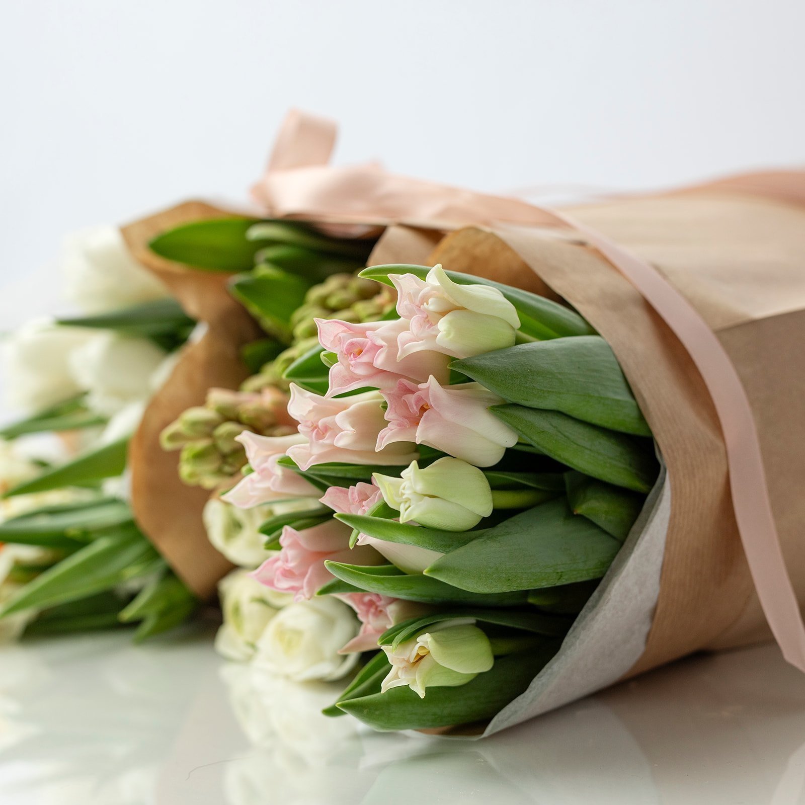 Tulips, Hyacinths, Paper whites and Ranunculus in edinburgh florist shop