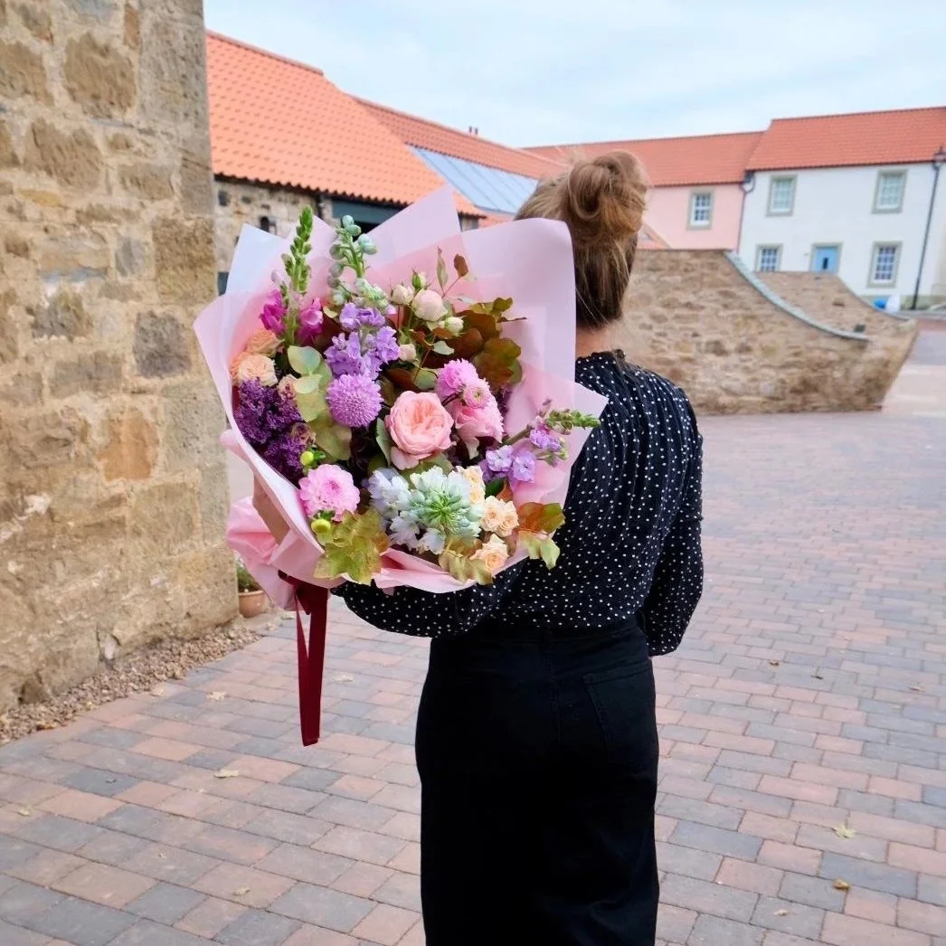 longniddry-in-autumn-bouquet-wrapped-in-pink-with-textured-foliage-hydrangeas-and-roses-delivery-edinburgh-and-the-lothians.jpg