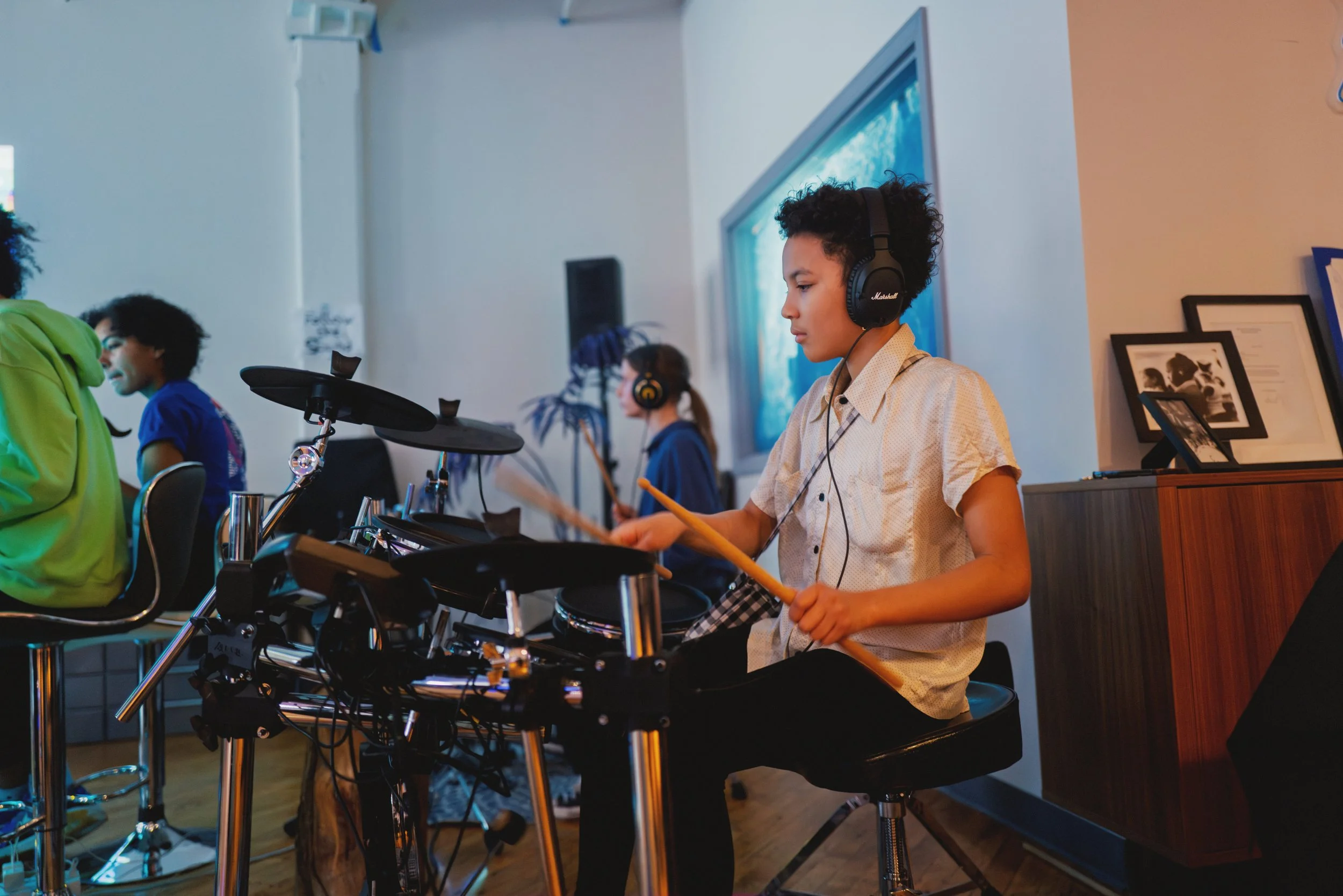 Student playing the drums