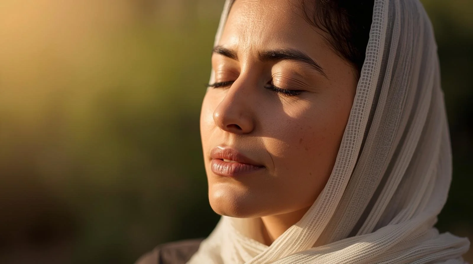 Woman standing outside with eyes closed taking a deep breath, representing calming the body after feeling triggered after online therapy for trauma in Illinois