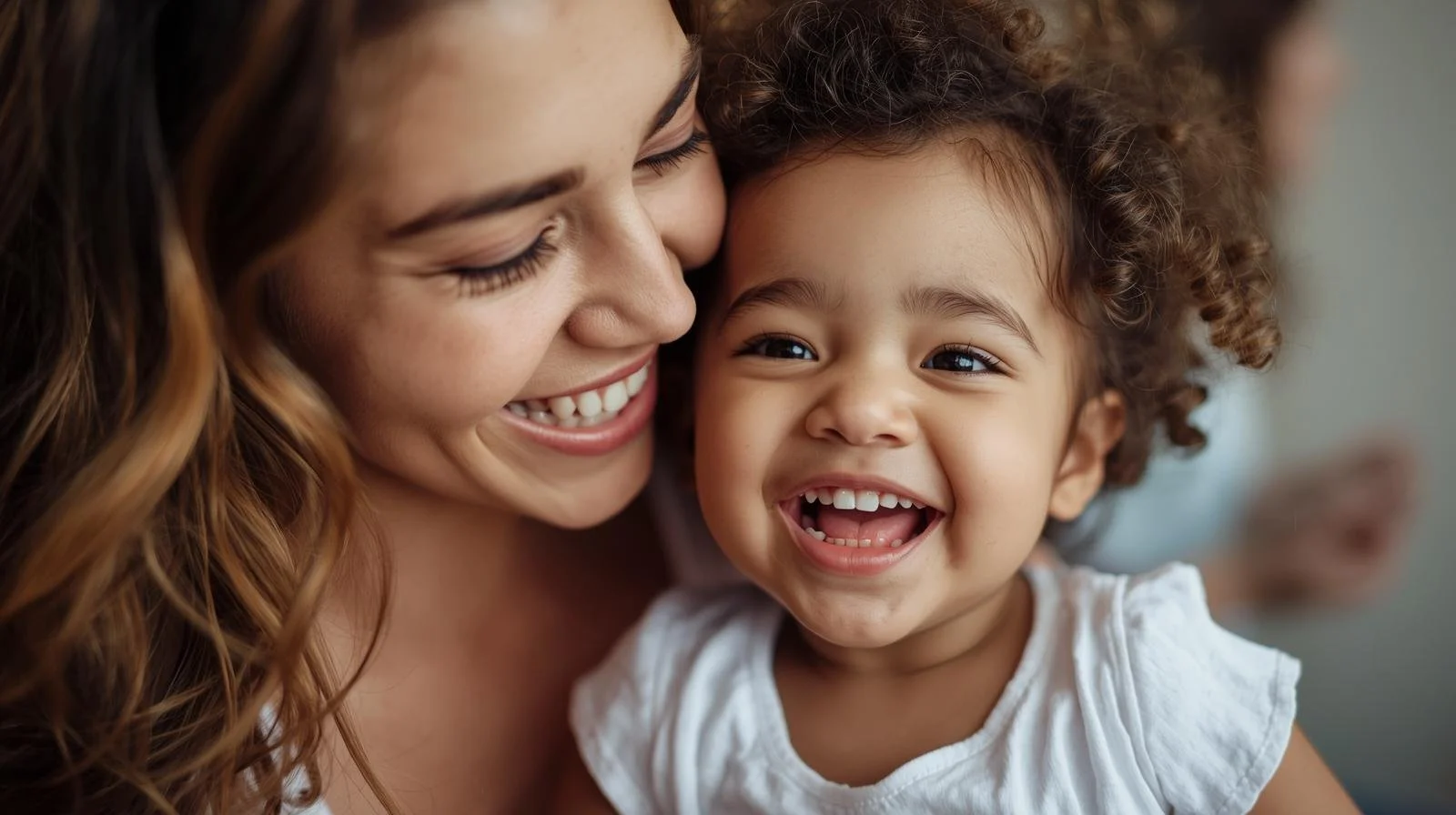 Mother and toddler smiling and laughing together, representing supportive therapy for postpartum anxiety in Chicago and Illinois.