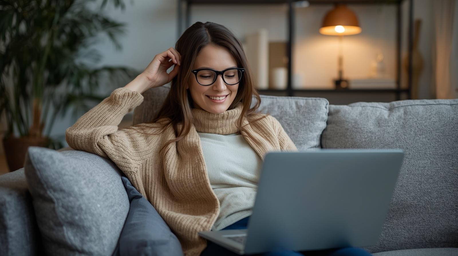 Woman sitting comfortably during an online therapy session in Chicago, representing feeling supported and safe while processing emotions