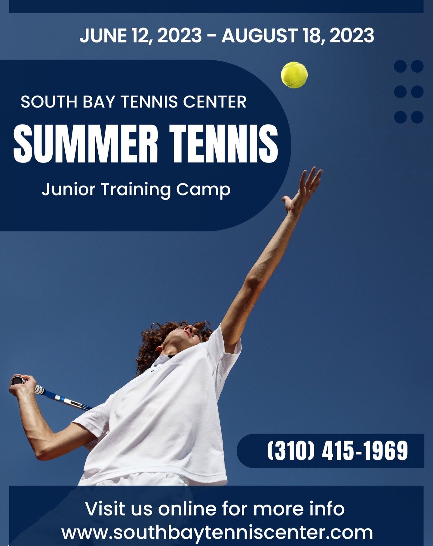 Level up your game this summer! Join our junior tennis training programs.
Contact coach Courtney at (310) 415-1969 or visit us online at www.southbaytenniscenter.com for more info. 🎾🌞

#tennis #summer #summercamp #fun #torrance #southbay #tennisisl