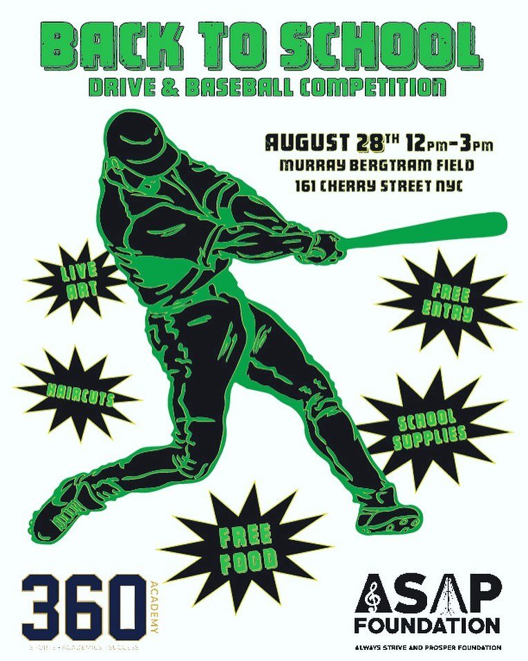 The 4th Annual Always Strive and Prosper Foundation &ldquo;Back to School Drive&rdquo;📓⚾️📚 2022 Baseball Competition Sunday August 28&ndash;Let&rsquo;s GO!!! 

Date: Sun. August 28th 
Time: 12PM - 3PM 
Location: Murray Bergtram Athletic Field &mdas