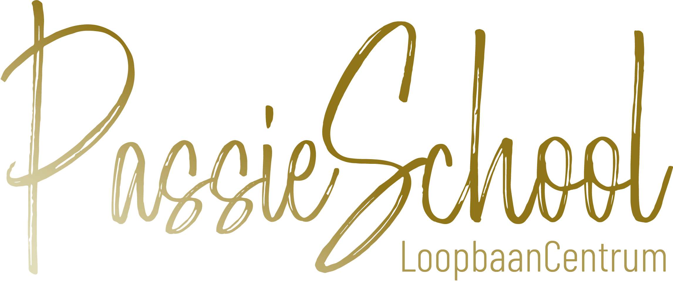 Logo van Pascale School Loopbaancentrum, met sierlijk gouden tekst op een transparante achtergrond.