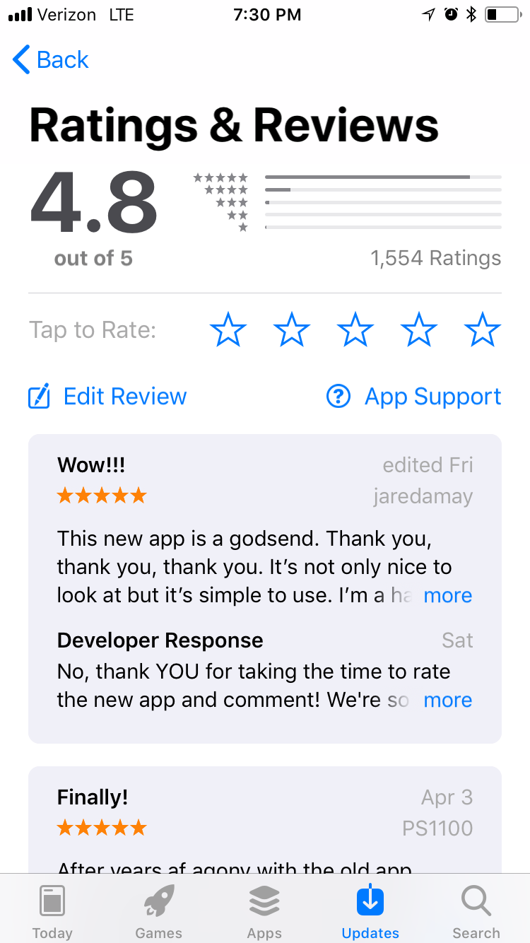 App store rating of the new app