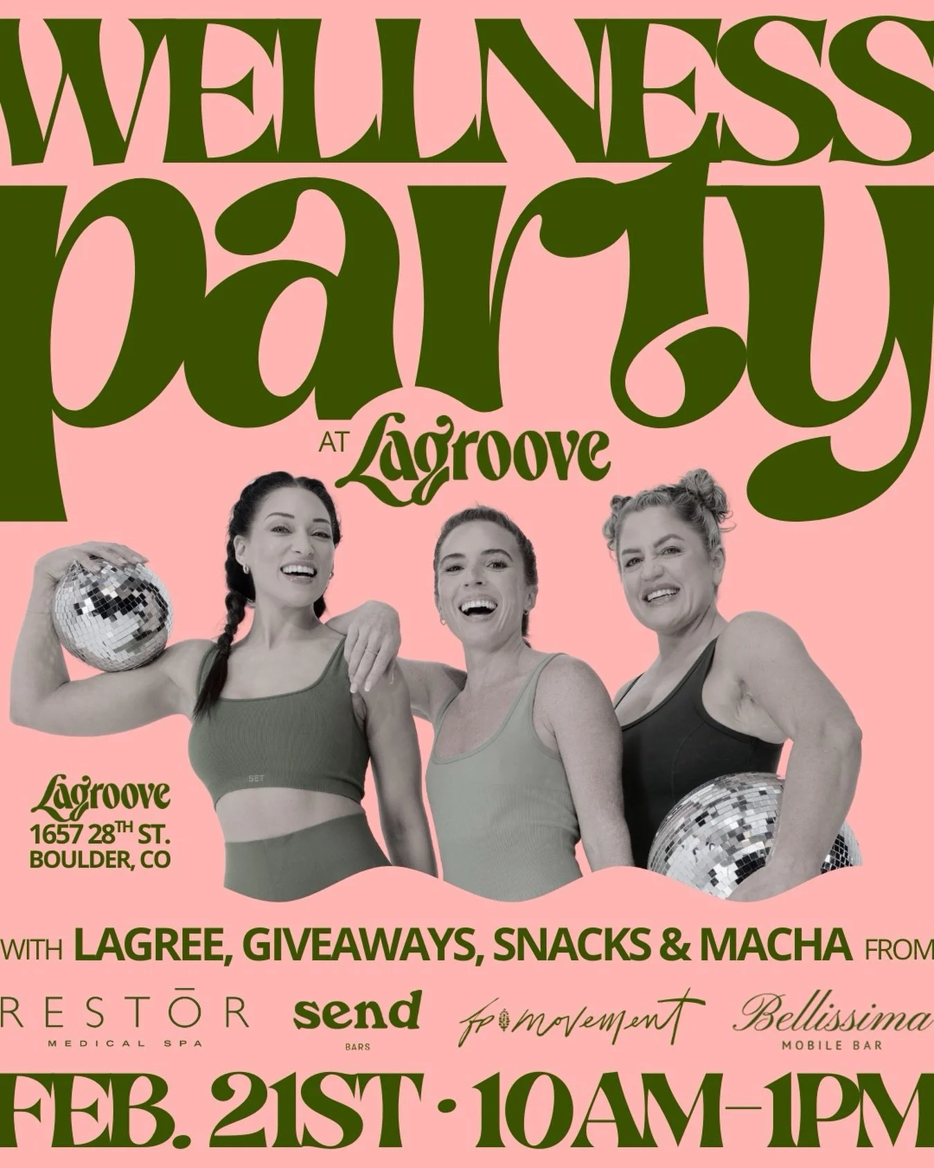 Whether you&rsquo;re curious about Lagree, already a member, or just a wellness lover, stop by Lagroove to take a class, meet some of our favorite wellness partners &amp; enjoy some giveaways along the way 💚

See you Saturday 2/21, 10am - 1pm!

Book
