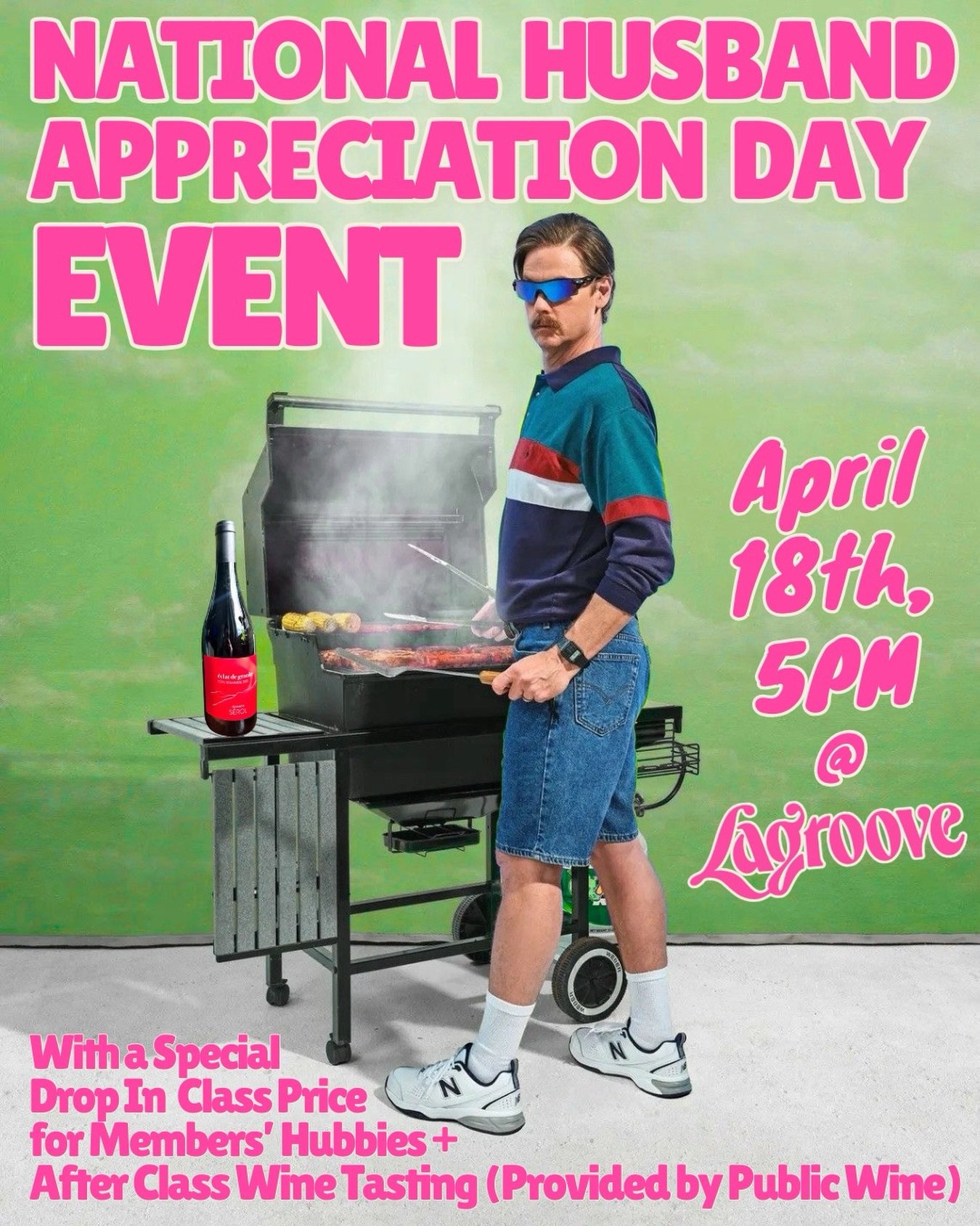 In honor of National Husband Appreciation Day&hellip; we&rsquo;re putting them on the Megaformer 💚 

DATE: Saturday, April 18th
TIME: 5:00 p.m.
LOCATION: Lagroove
WHAT&rsquo;S HAPPENING:&nbsp;Lagree class + wine tasting
WHO&rsquo;S TEACHING: The one