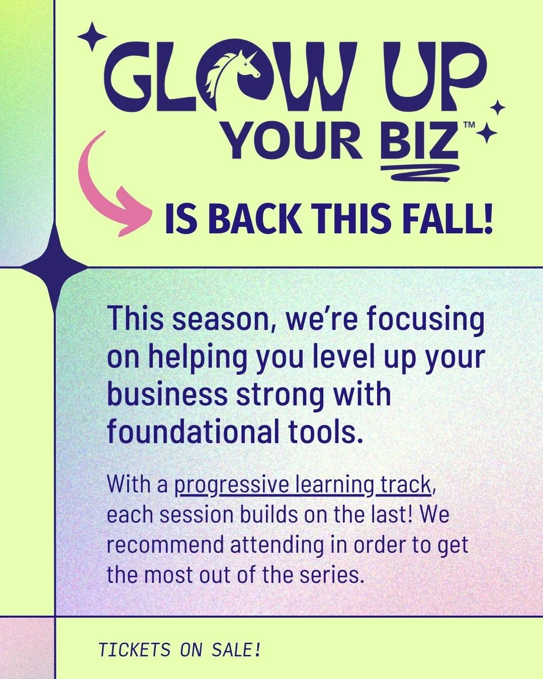 ✨ Our Glow Up Your Biz seminar series is back for Fall! ✨This season, we&rsquo;re focusing on helping you start your business strong with foundational tools and knowledge to set you up for success.

With a progressive learning track and practical top