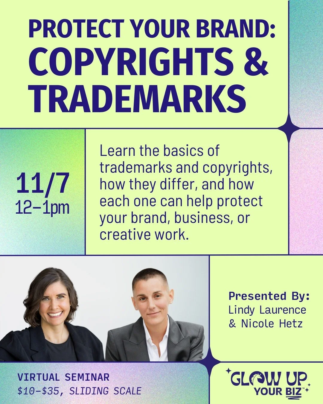 Your brand is one of your most valuable assets, and protecting it starts with understanding your intellectual property. Join us to learn how trademarks and copyrights can help secure your business name, creative work, and ideas for the long run.

📅 