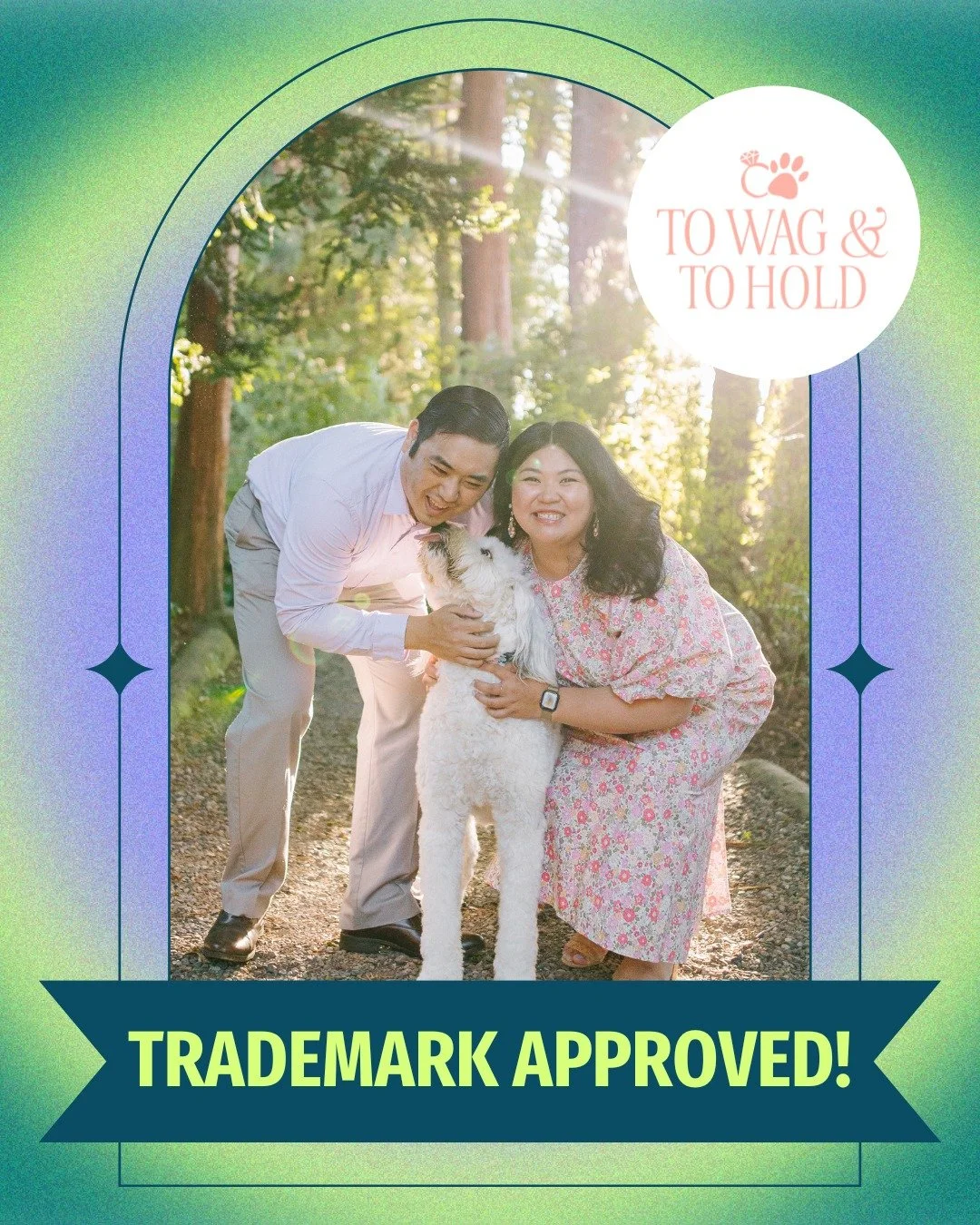 @towagandtohold trademark was approved! 🎉 To Wag And To Hold offers stress-free wedding day dog care in Seattle. From walking down the aisle to posing for pictures, they love to help you celebrate your love story with your furry best friend.