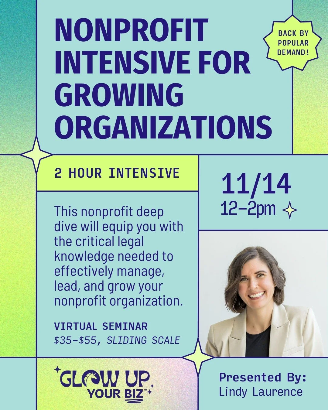 If your nonprofit has moved beyond the beginning phases, the next challenge is leading growth while staying compliant. This 2-hour intensive is designed for established nonprofits who want to strengthen their legal foundation, safeguard their organiz