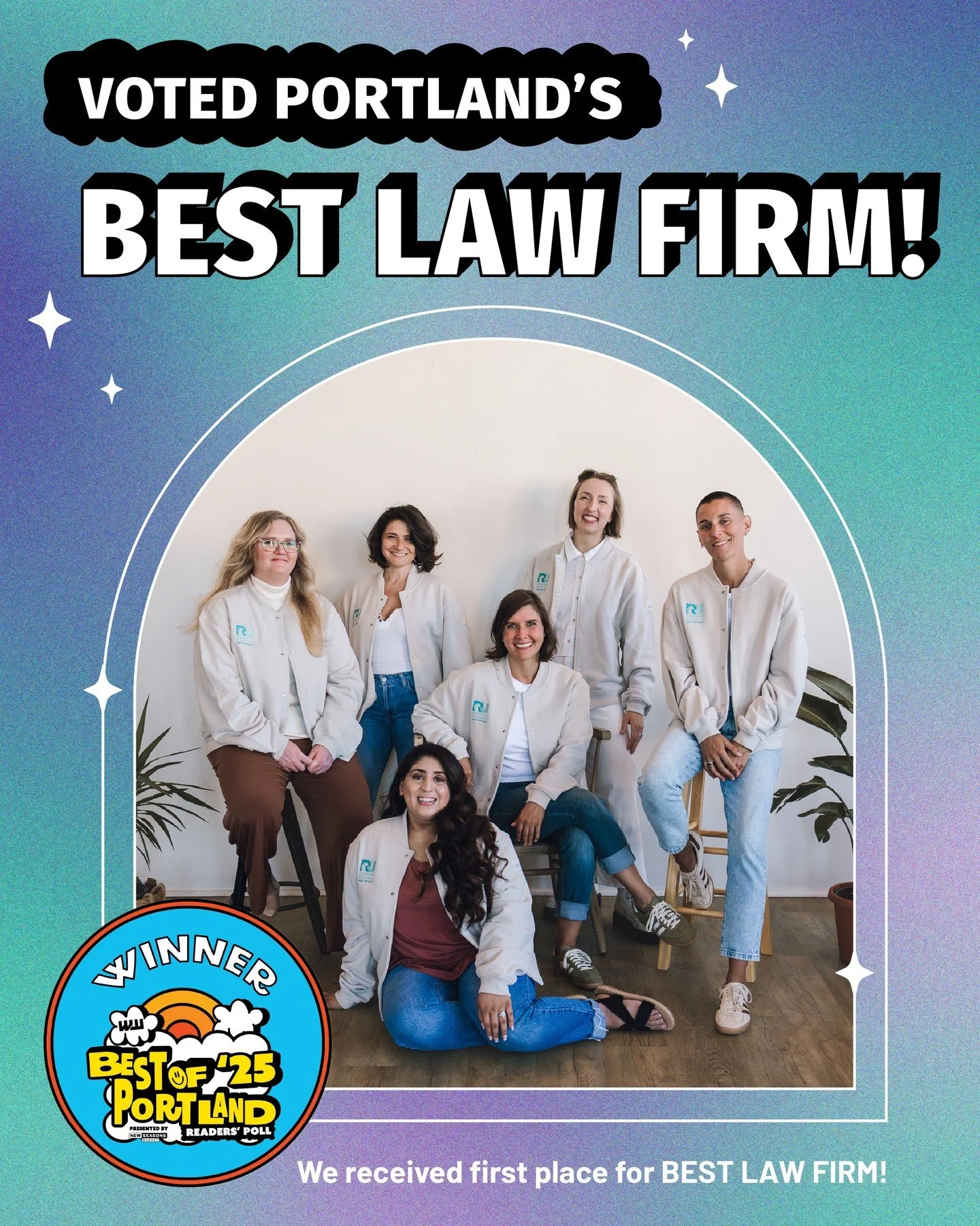We&rsquo;re still glowing about this! ✨ Thank you to everyone who voted for us as Best Law Firm in the Best of Portland Readers' Poll by @willametteweek. We&rsquo;re so proud to serve to serve Portland and we appreciate the support shown to us by our