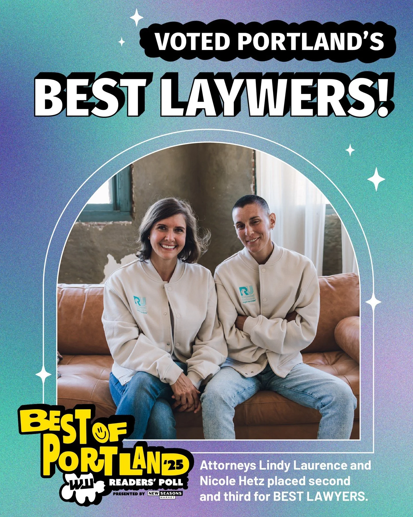 The celebration continues! 🎉  Lindy Laurence and Nicole Hetz were recognized as 2nd and 3rd place for Best Lawyer in the Best of Portland Readers&rsquo; Poll by @willametteweek.

We&rsquo;re so proud of these two for the care, compassion, and dedica