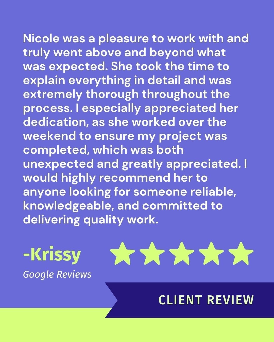 Another review that just brightened our day. Providing the thorough, detailed experience is at the core of what we do, and we're so happy this client experienced that. And we're so happy our clients love Nicole and her work as much as we do!