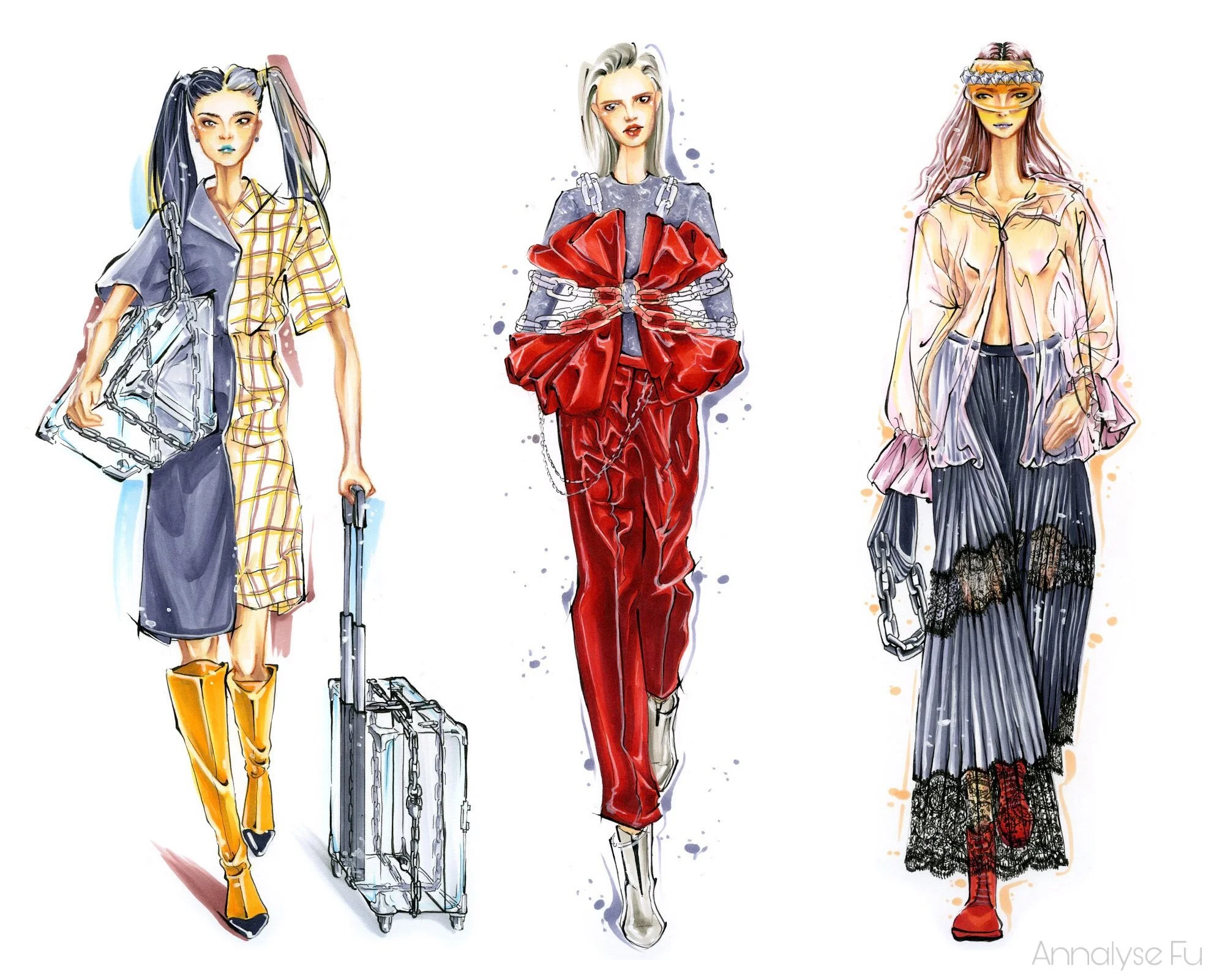 Fashion illustrations 1, markers and ink on paper, 2019