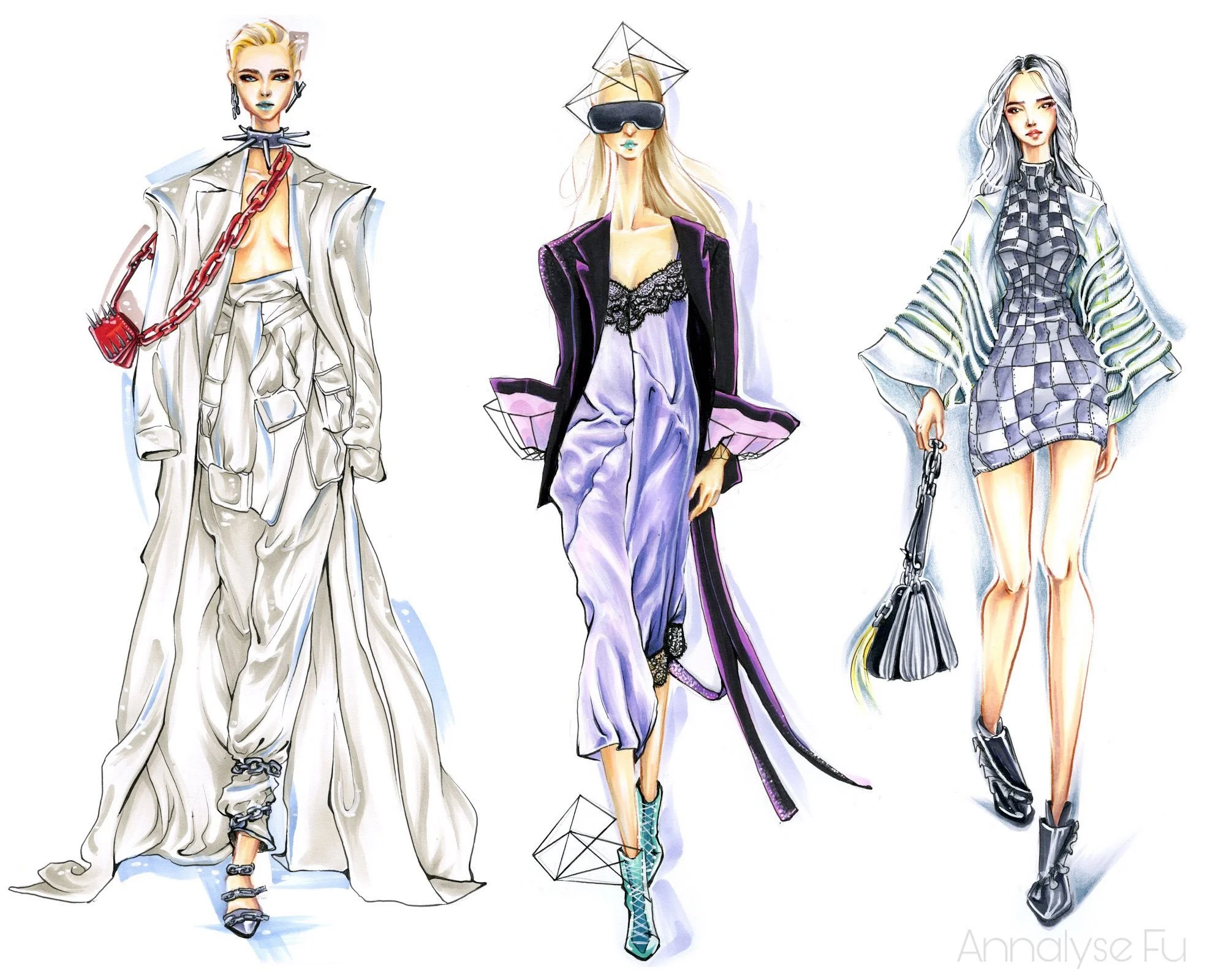 Fashion illustrations 1, markers and ink on paper, 2019