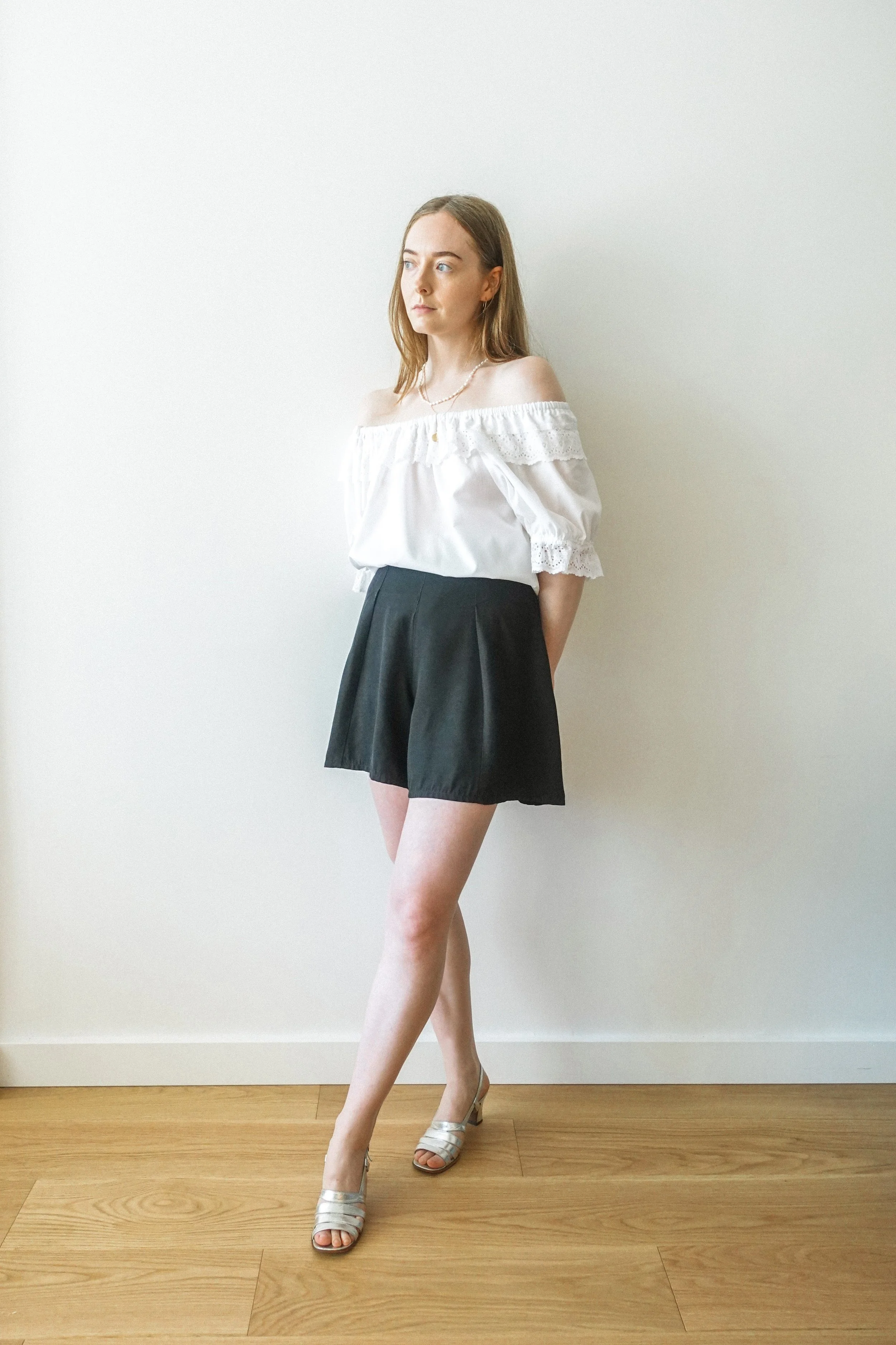 Black Pleated High Waisted Tap Shorts