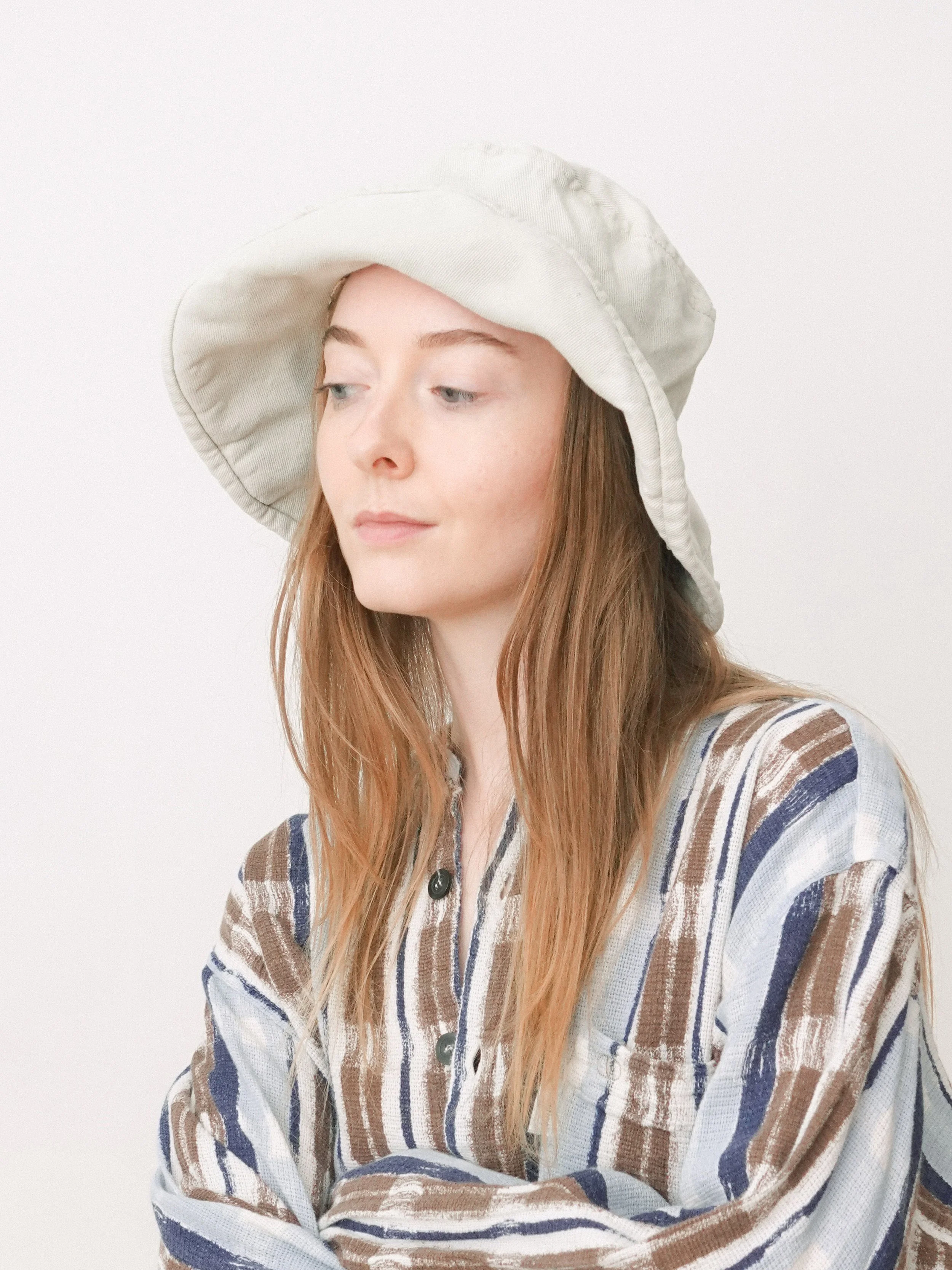 Beige Cotton Bucket Hat