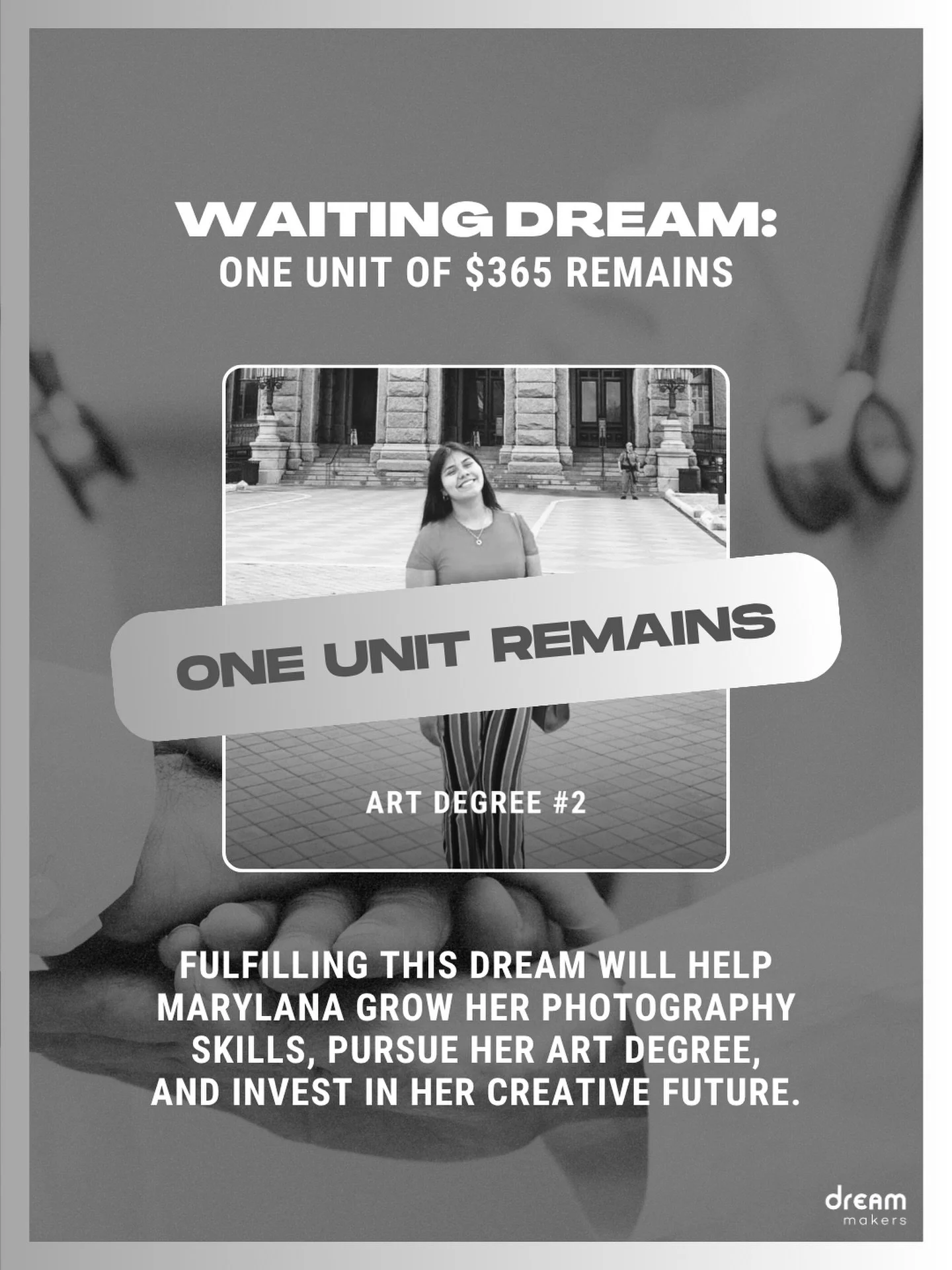 Only ONE unit of $365 remains until Marylana&rsquo;s dream is fulfilled! 📸

Marylana entered foster care at 15 and remained in care until she aged out, continuing in extended foster care until 21. Since then, she has been building an independent lif