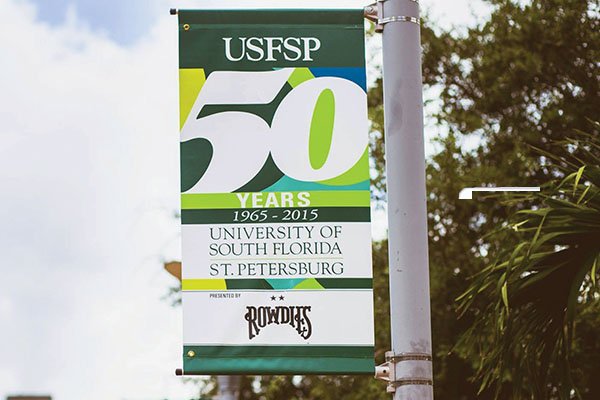 USFSP 50 years city banners hung throughout downtown St. Petersburg