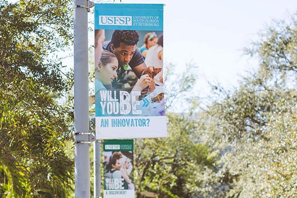 Campus banners hung throughout campus to increase university brand awareness