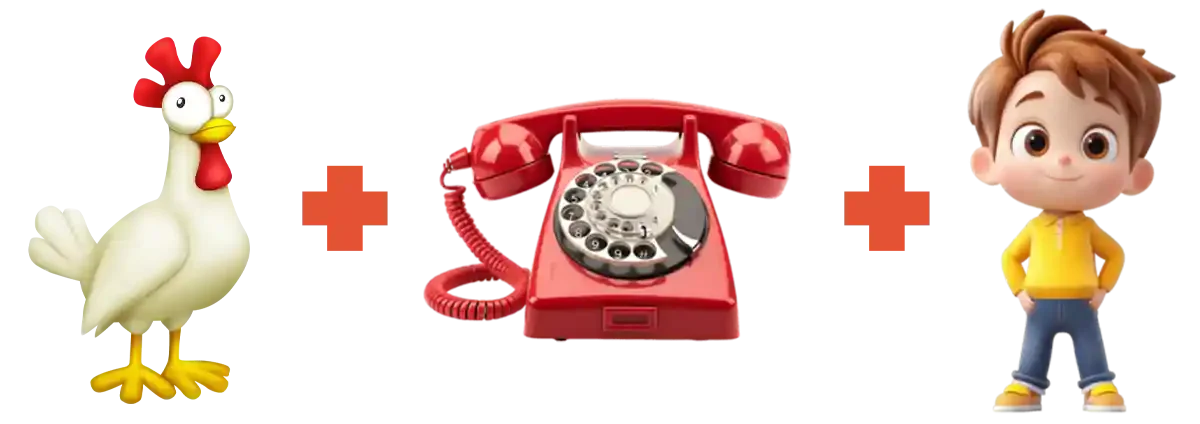 clipart of : chicken + phone + kid