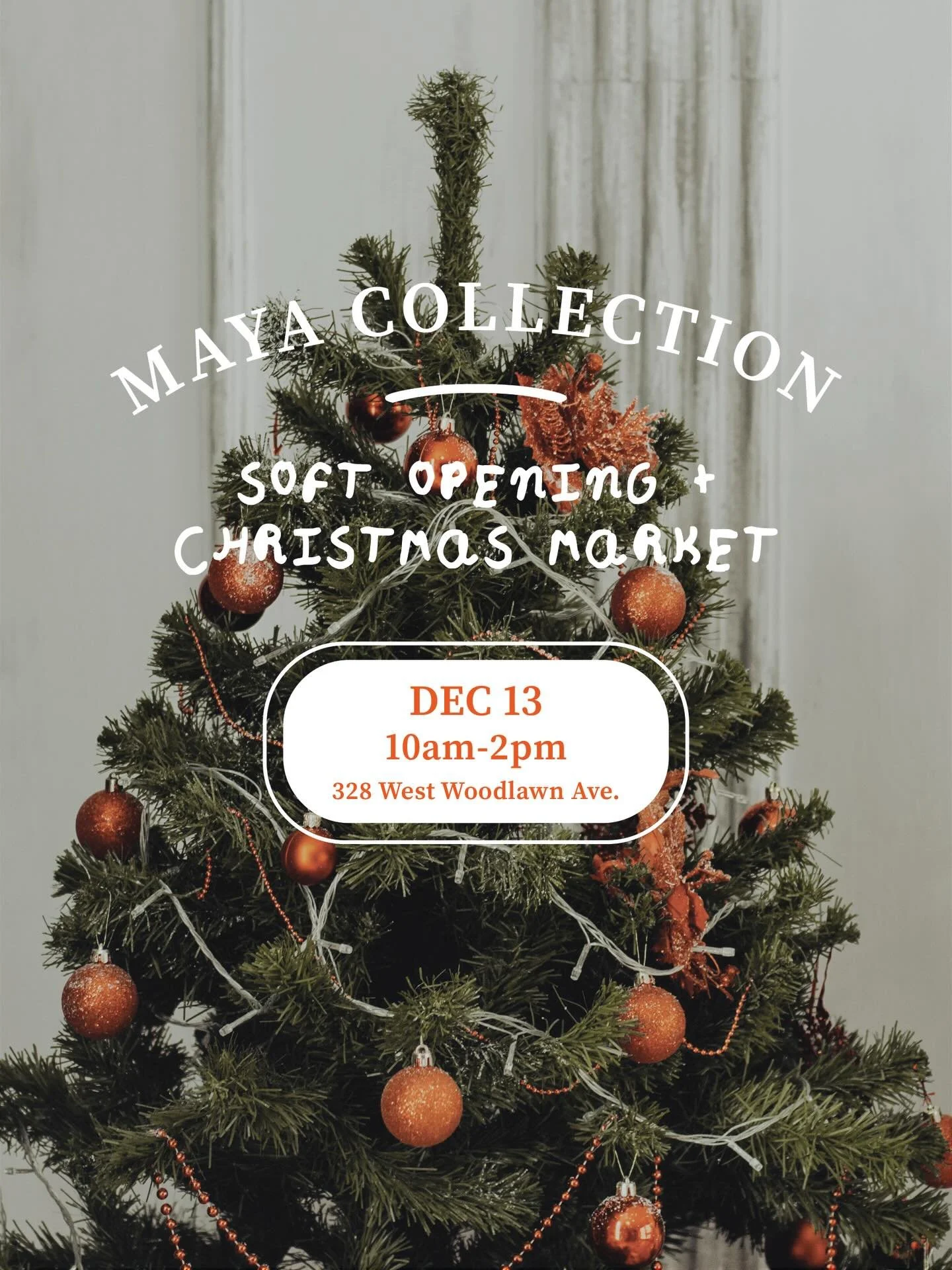 MARK YOUR CALENDARS!! 🎄 

Our annual Maya Christmas Market
+
Soft Opening 
is December 13th
in our brand new space! 

We are so excited to welcome you to the next chapter of Maya Collection and give you a peak at what&rsquo;s to come! 

Please join 