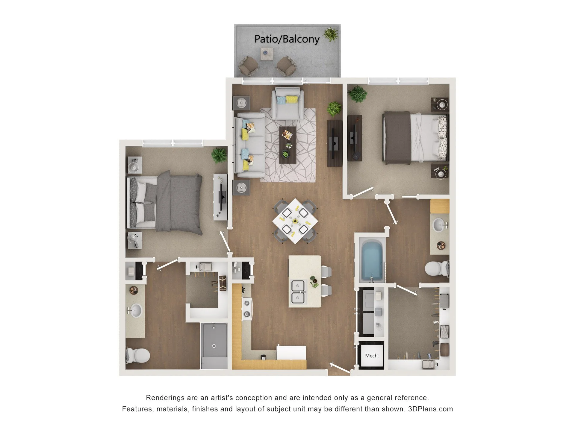 2 Bed | 2 Bath  | 890 Sqft