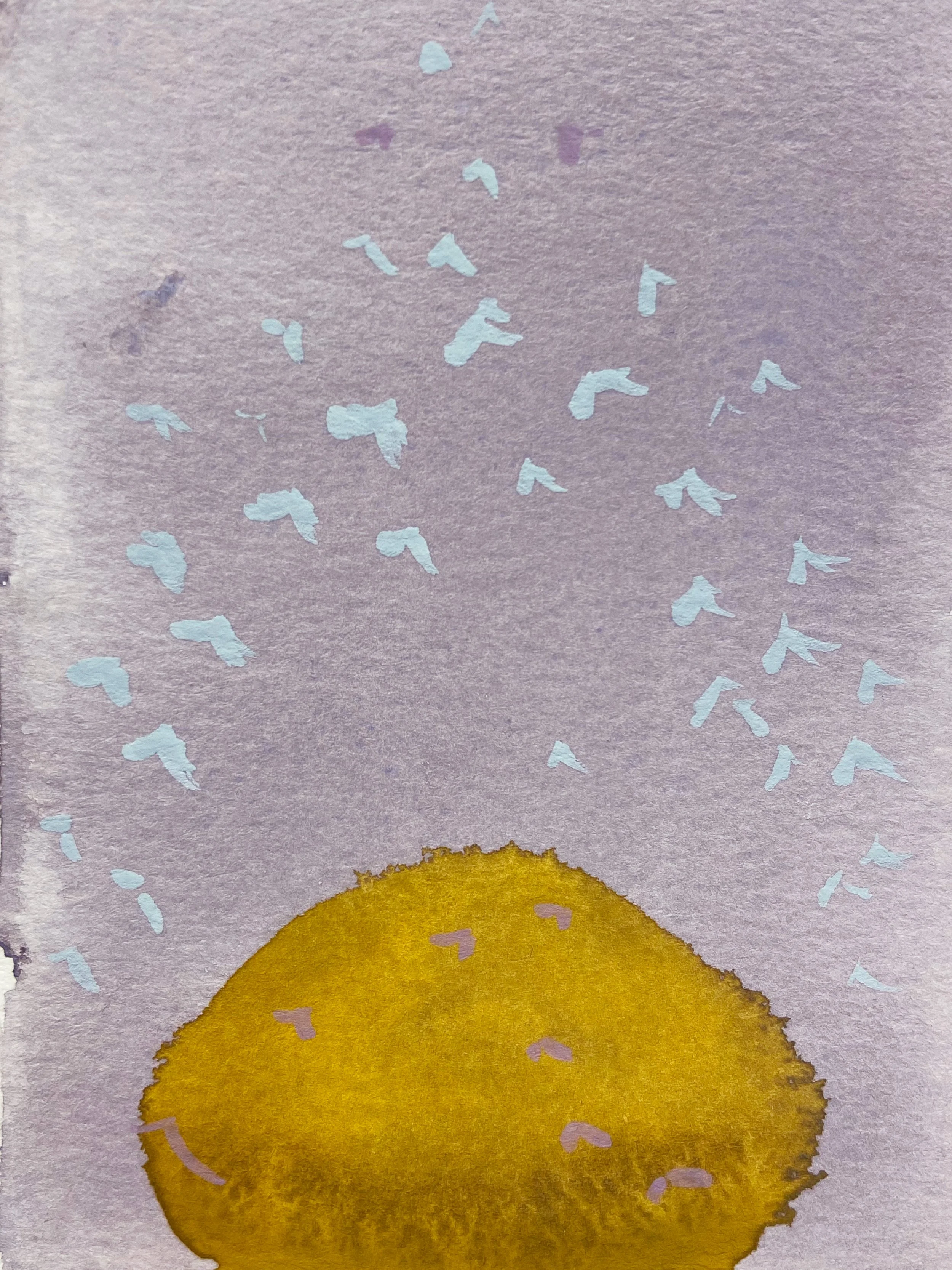 Principia Winter Sunset Abstract, watercolor 3"x4"