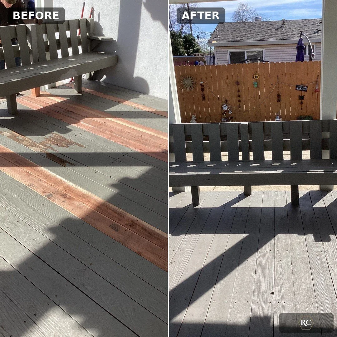 Before and after deck dry rot repair and repaint in Rio Linda, CA