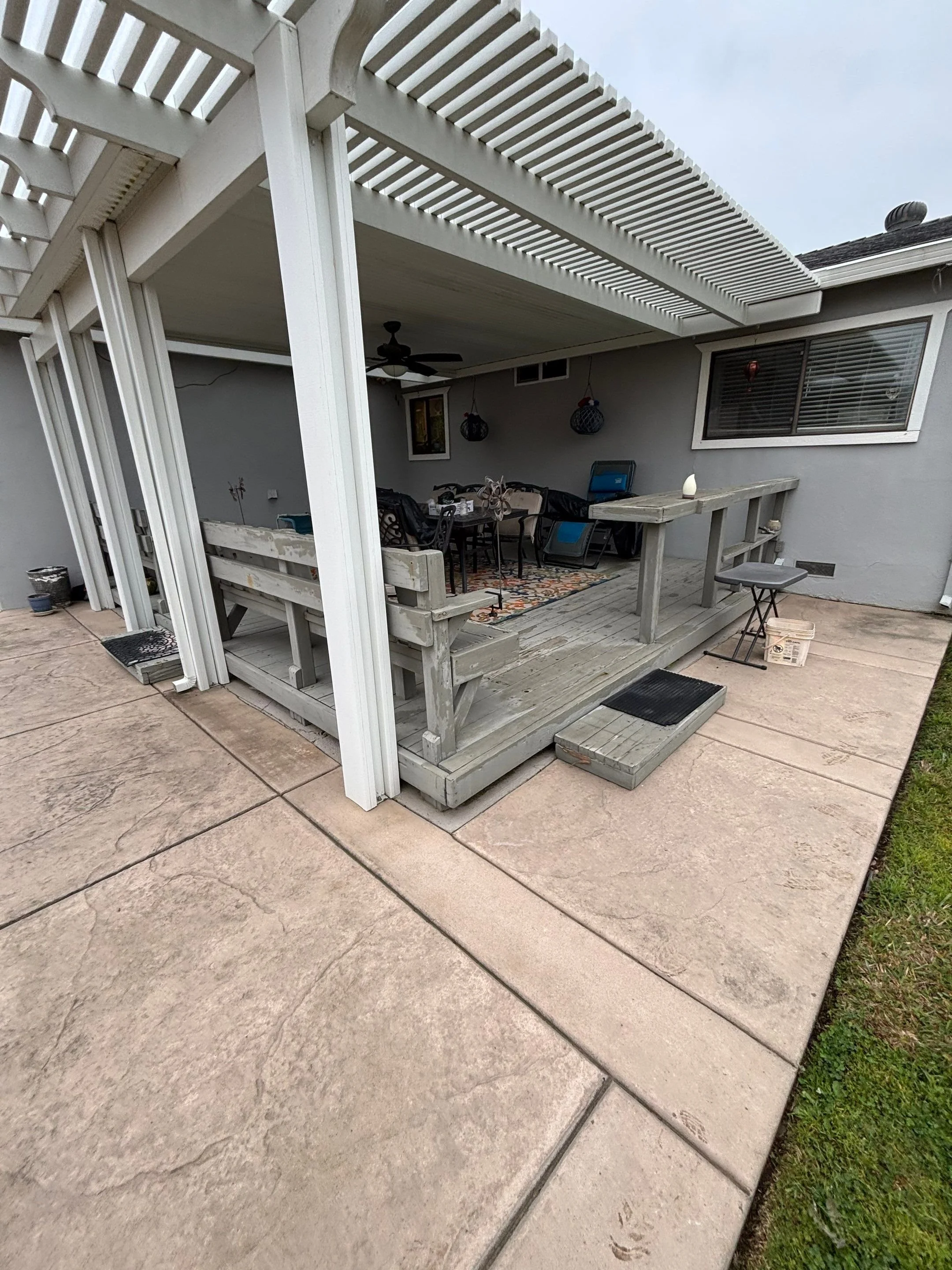 Covered patio deck after dry rot repair and paint in Rio Linda, second angle