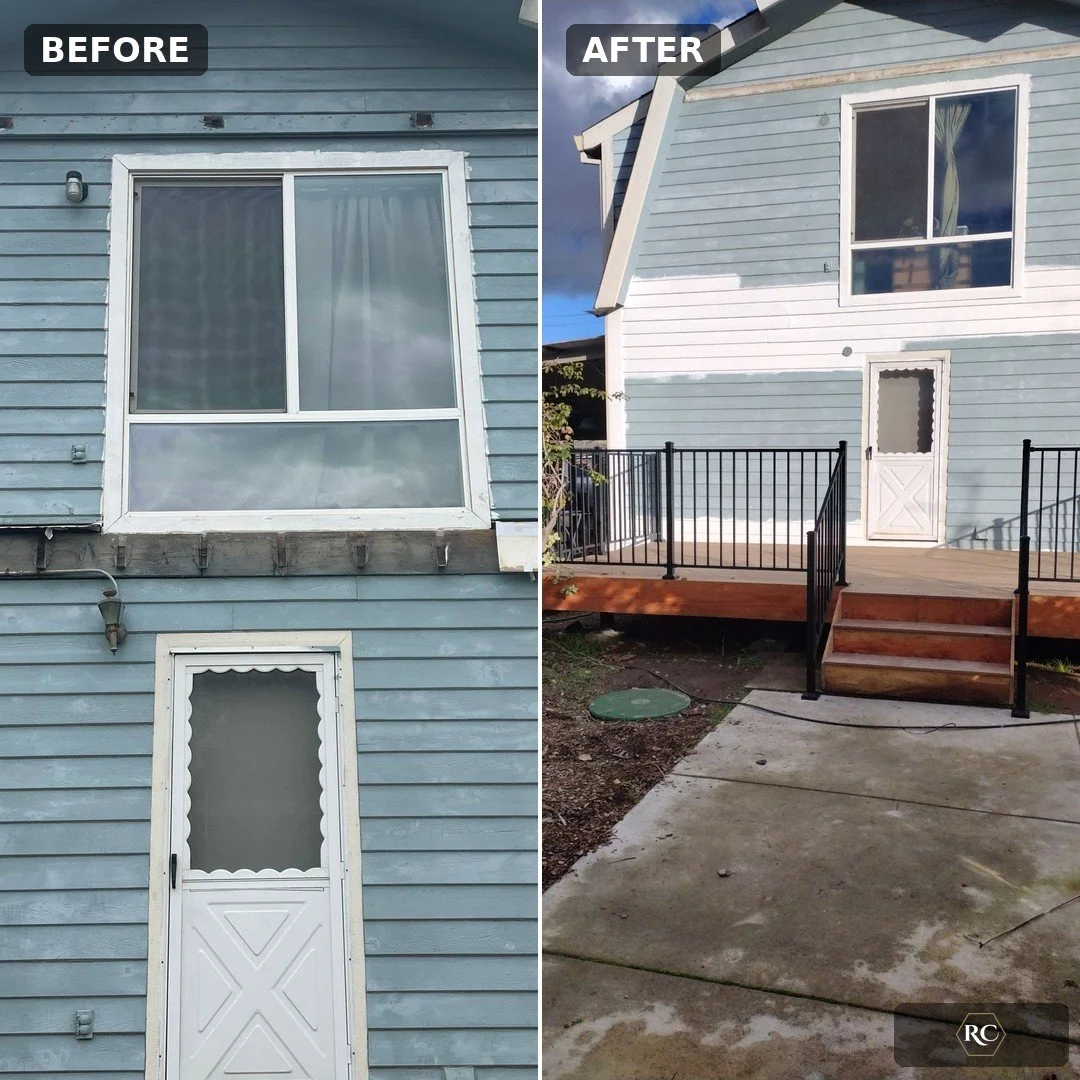 Before and after new deck and siding replacement in Rio Linda, CA