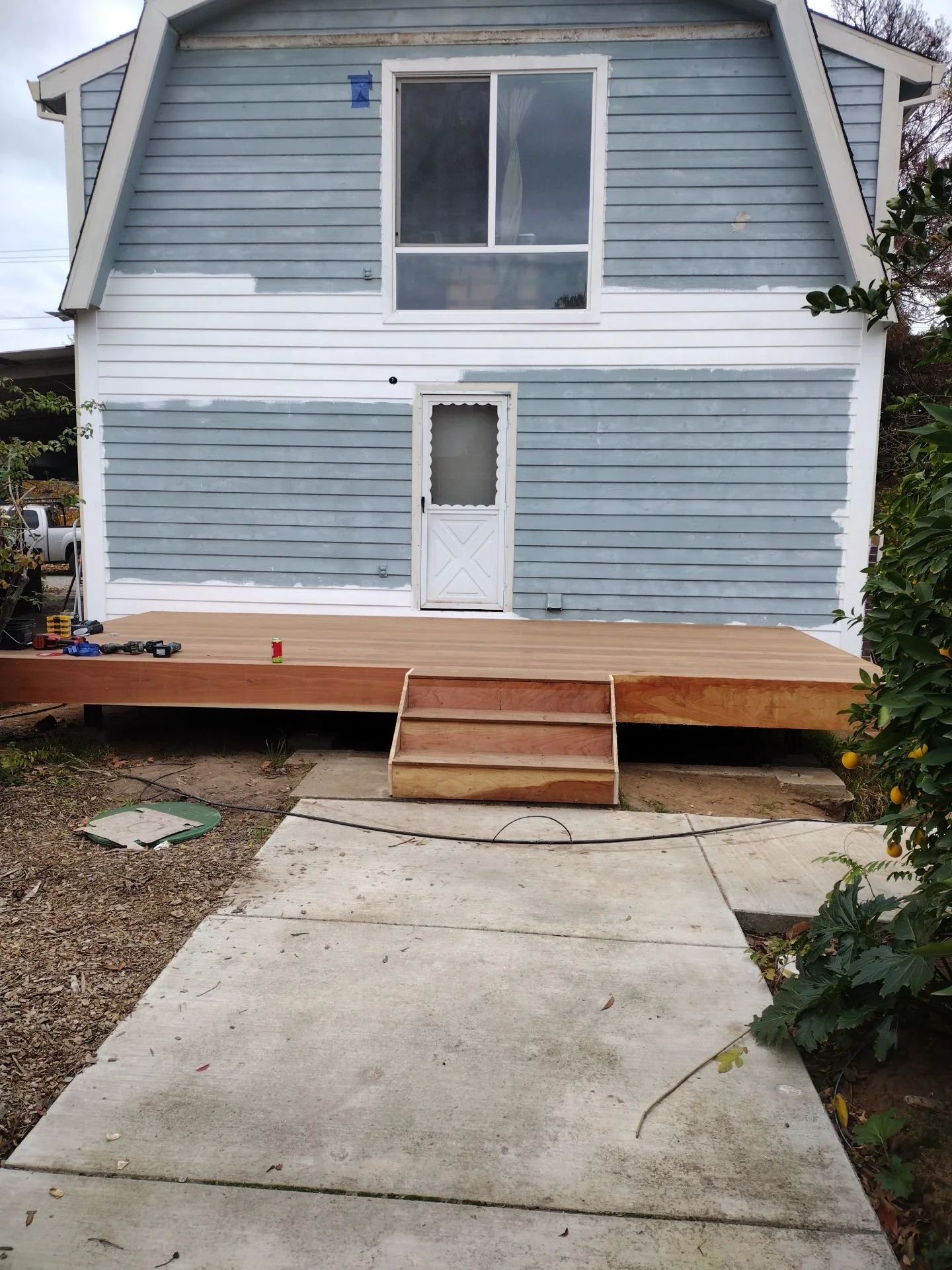 New deck steps being built during a deck project in Rio Linda
