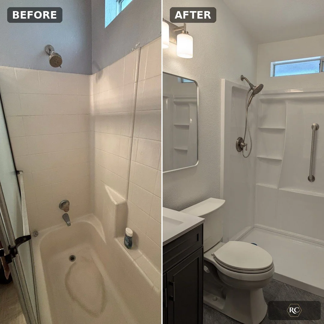 Before and after tub-to-shower bathroom remodel in Rio Linda, CA