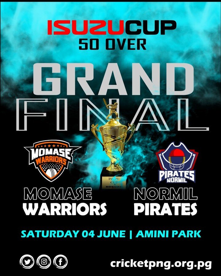 🏏ISUZU CUP 50 OVER🏏
🏆GRAND FINAL🏆

🟠MOMASE WARRIORS v NORMIL PIRATES🔵

Cricket PNG will be hosting the 2022 ISUZU CUP 50 OVER Grand Final on Saturday 4th of June at the Amini Park Cricket Ground.

Gates will be open to the public so do come on 