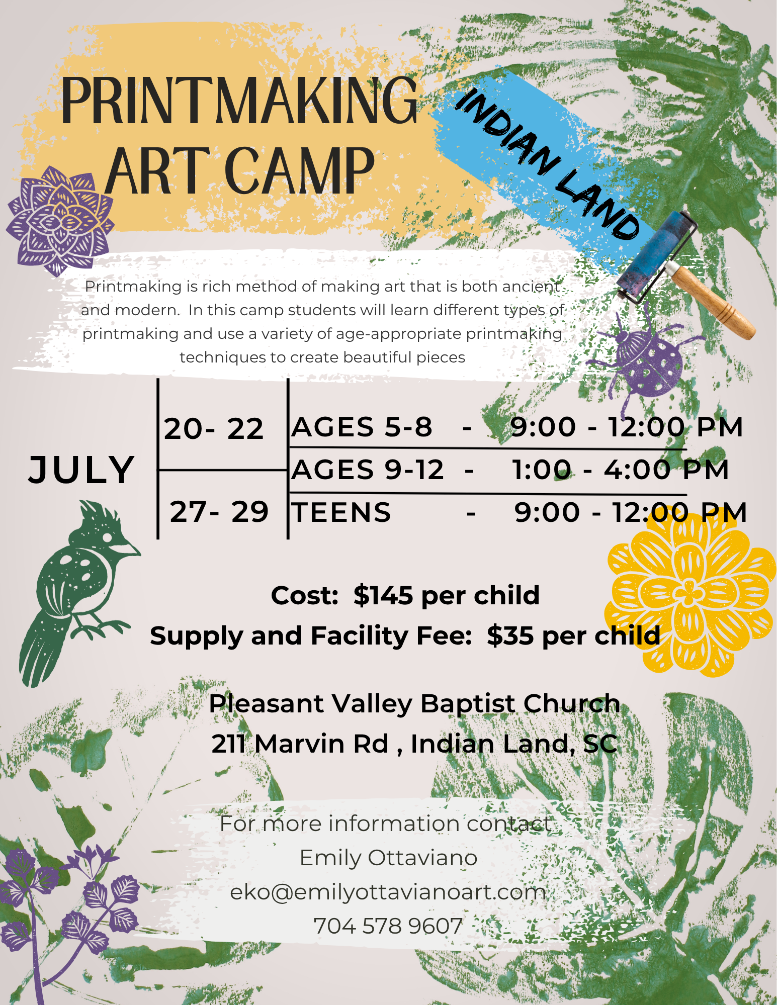 Printmaking Art Camp Indian Land
