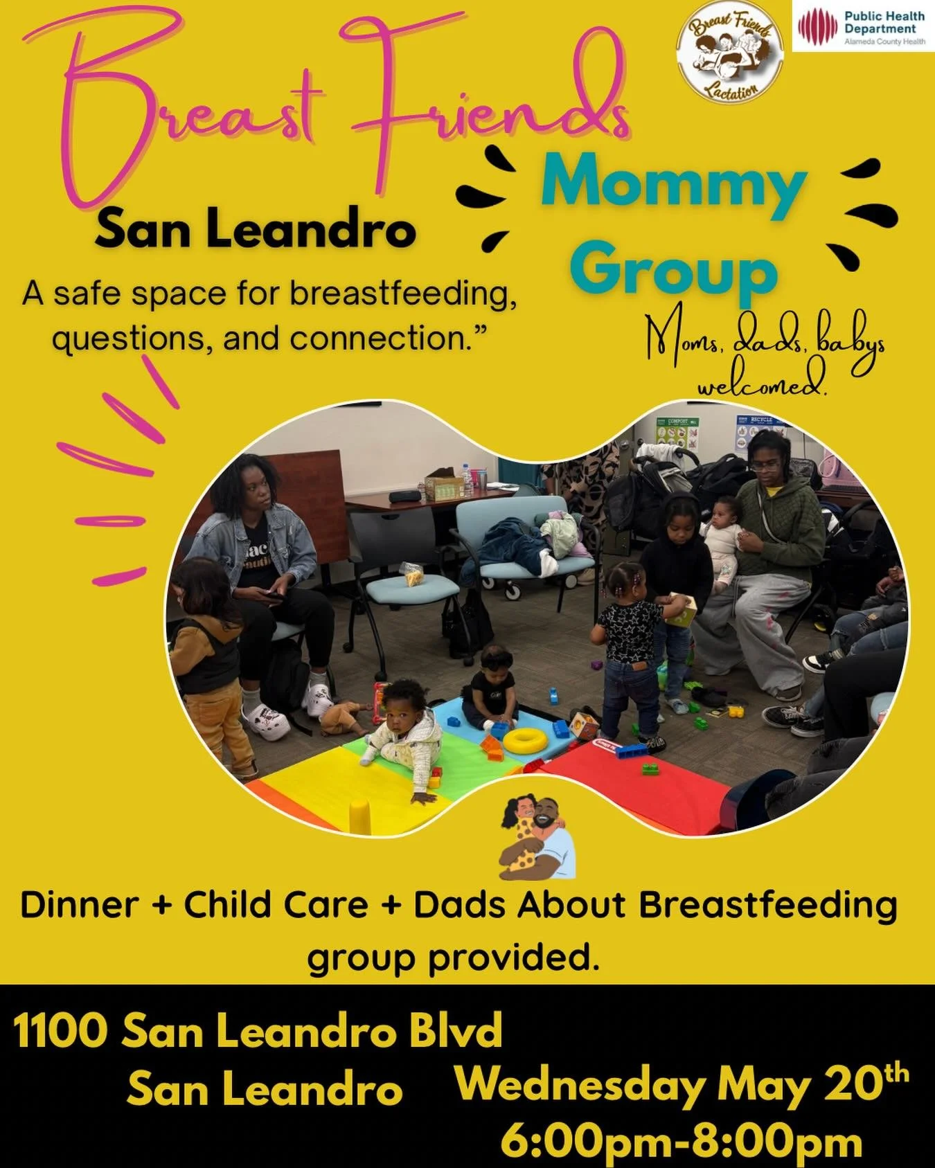 This Wednesday, May 20th 💛

Join Breast Friends Mommy Group in San Leandro for an evening of connection, support, and community for moms, dads, babies, and breastfeeding families.

✨ Dinner provided
✨ Childcare available
✨ Dads&rsquo; breastfeeding 