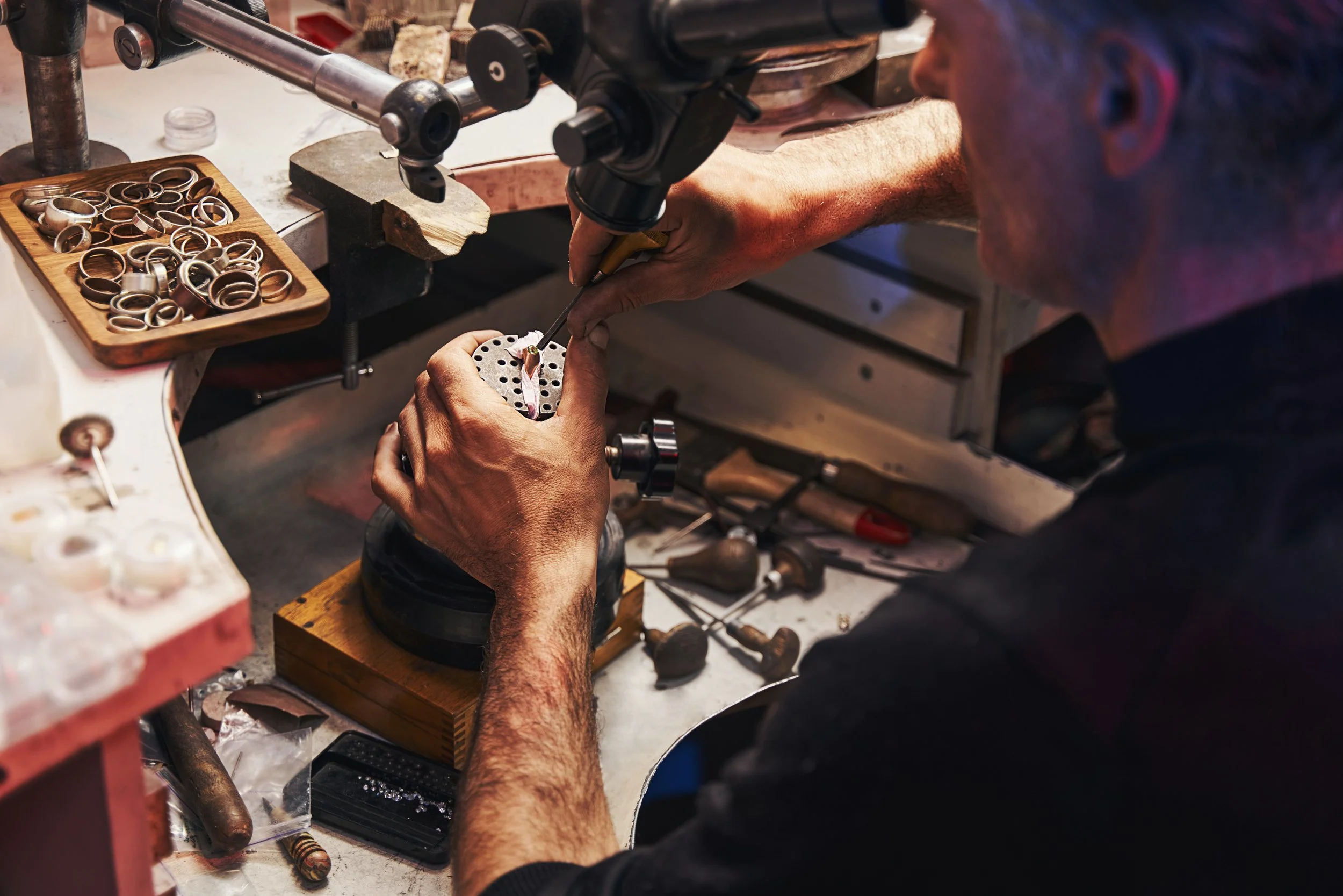 jeweler making a wedding band