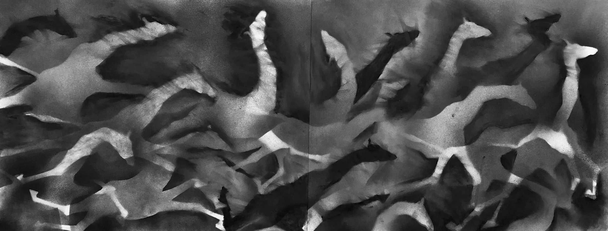 Escape, 2017, 48" x 19," spray paint, charcoal